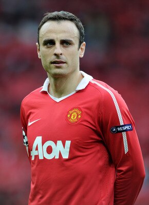 MANCHESTER, ENGLAND - MAY 04:  Dimitar Berbatov of Manchester United lines up prior to the UEFA Champions League Semi Final second leg match between Manchester United and Schalke at Old Trafford on May 4, 2011 in Manchester, England.  (Photo by Michael Re