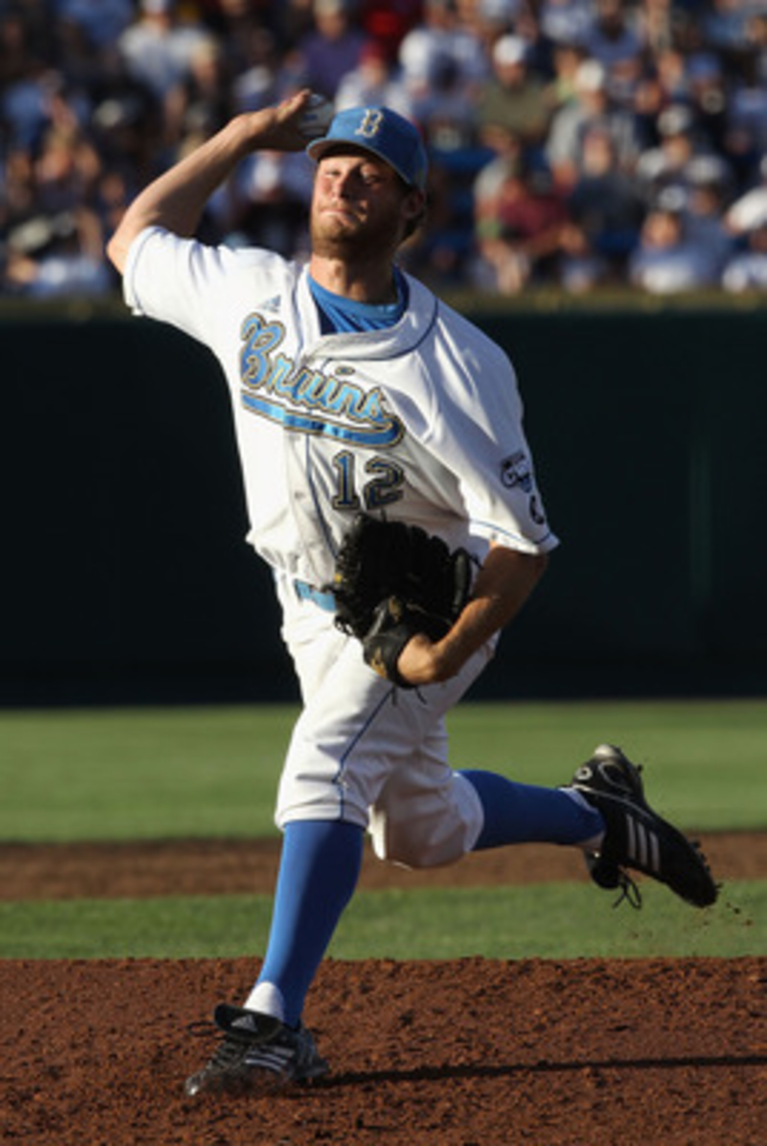 OMAHA, NE - JUNE 28:  Starting pitcher Gerrit Cole #12 of the UCLA Bruins pitches against the South Carolina Gamecocks during game 1 of the men's 2010 NCAA College Baseball World Series at Rosenblatt Stadium on June 28, 2010 in Omaha, Nebraska.  (Photo by