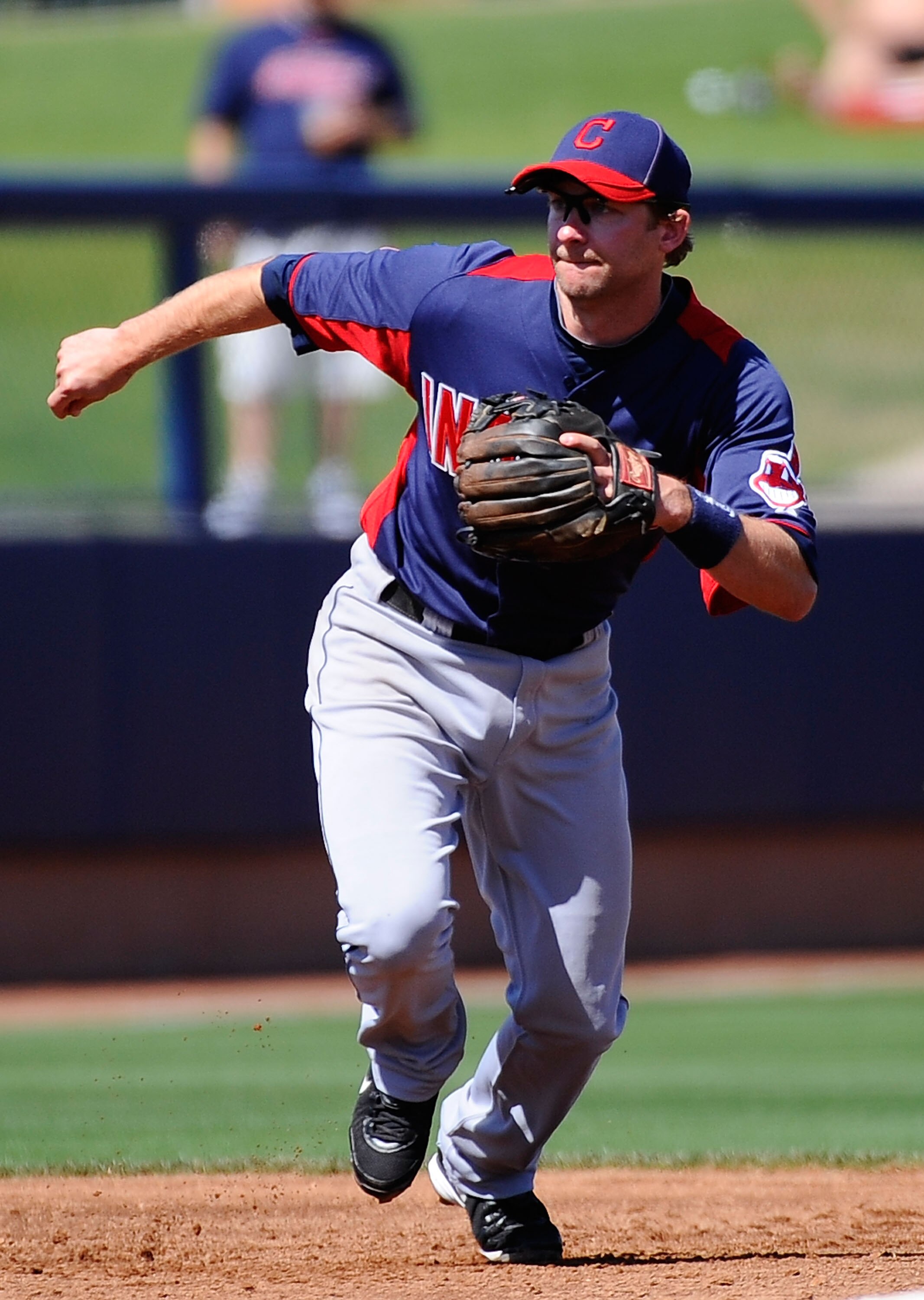 PEORIA, AZ - MARCH 13:  Adam Everett #8 of the Cleveland Indians plays against the San Diego Padres during the spring training baseball game at Peoria Stadium on March 13, 2011 in Peoria, Arizona.  (Photo by Kevork Djansezian/Getty Images)