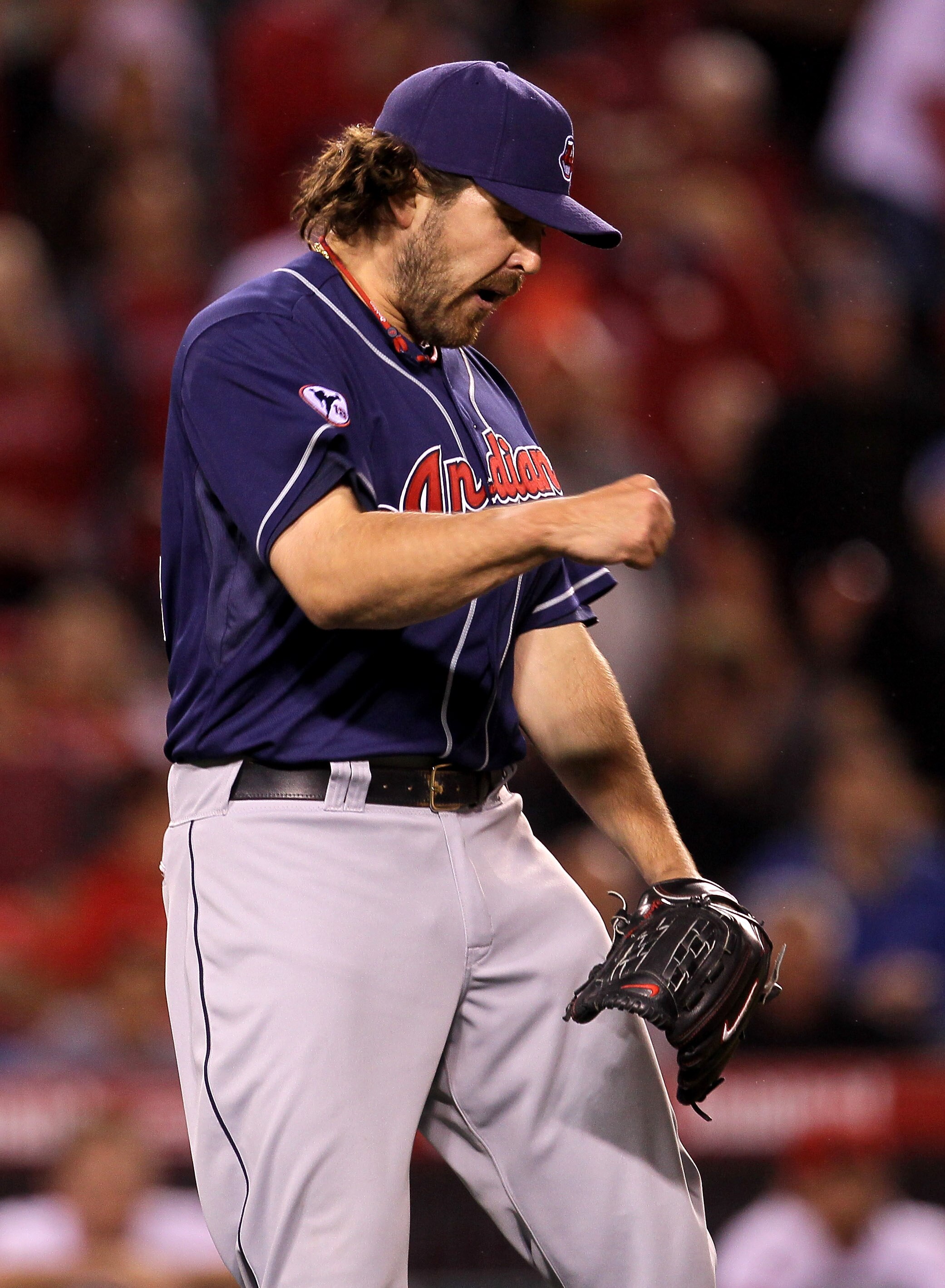 ANAHEIM, CA - MAY 7: Closer Chris Perez #54 of the Cleveland Indians celebrates after getting the last out and picking up a save in the game against the Los Angeles Angels of Anaheim on May 7, 2011 at Angel Stadium in Anaheim, California.  The Indians won