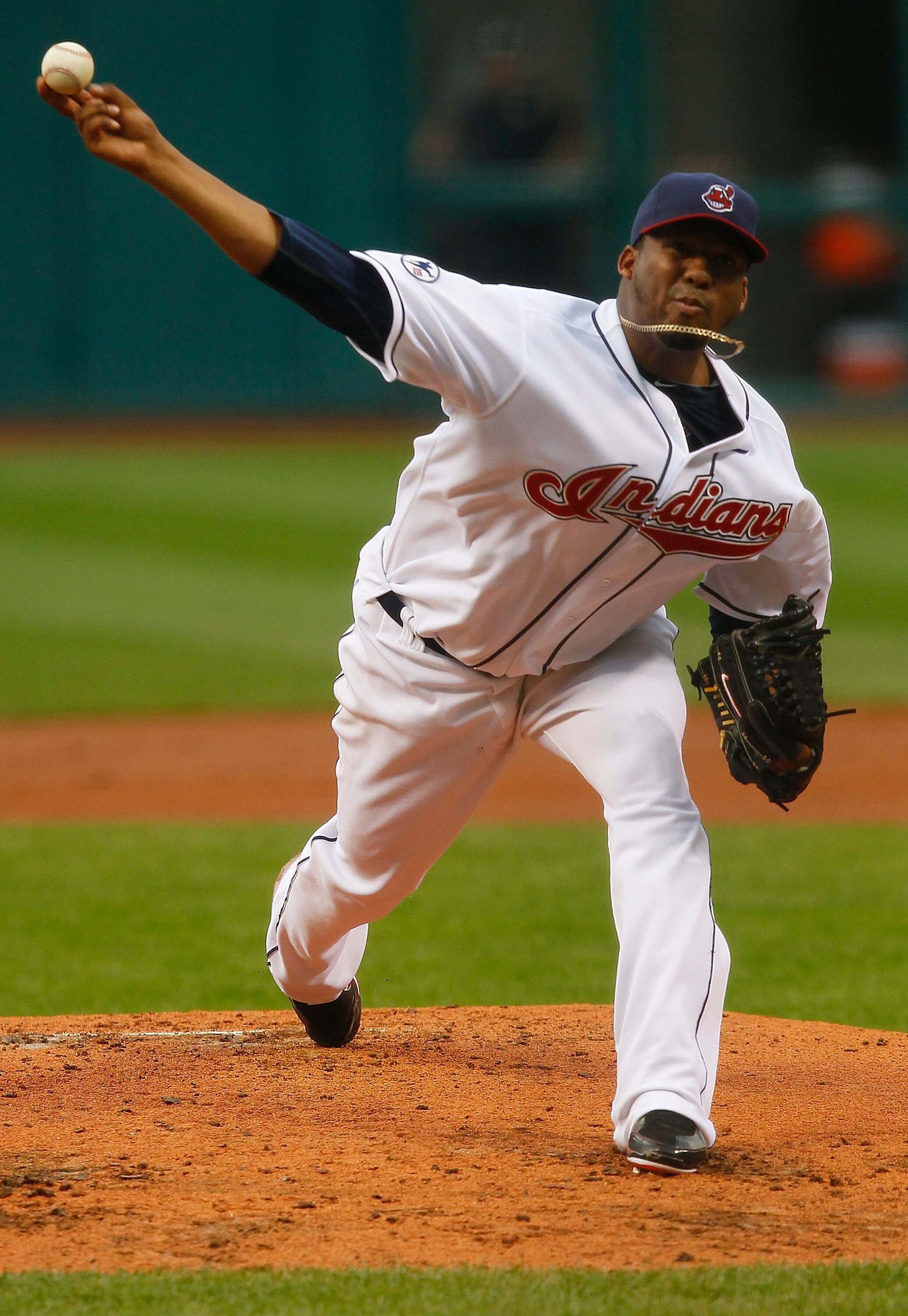 CLEVELAND - MAY 13:  Fausto Carmona #55 of the Cleveland Indians pitches against the Seattle Mariners during the game on May 13, 2011 at Progressive Field in Cleveland, Ohio.  (Photo by Jared Wickerham/Getty Images)