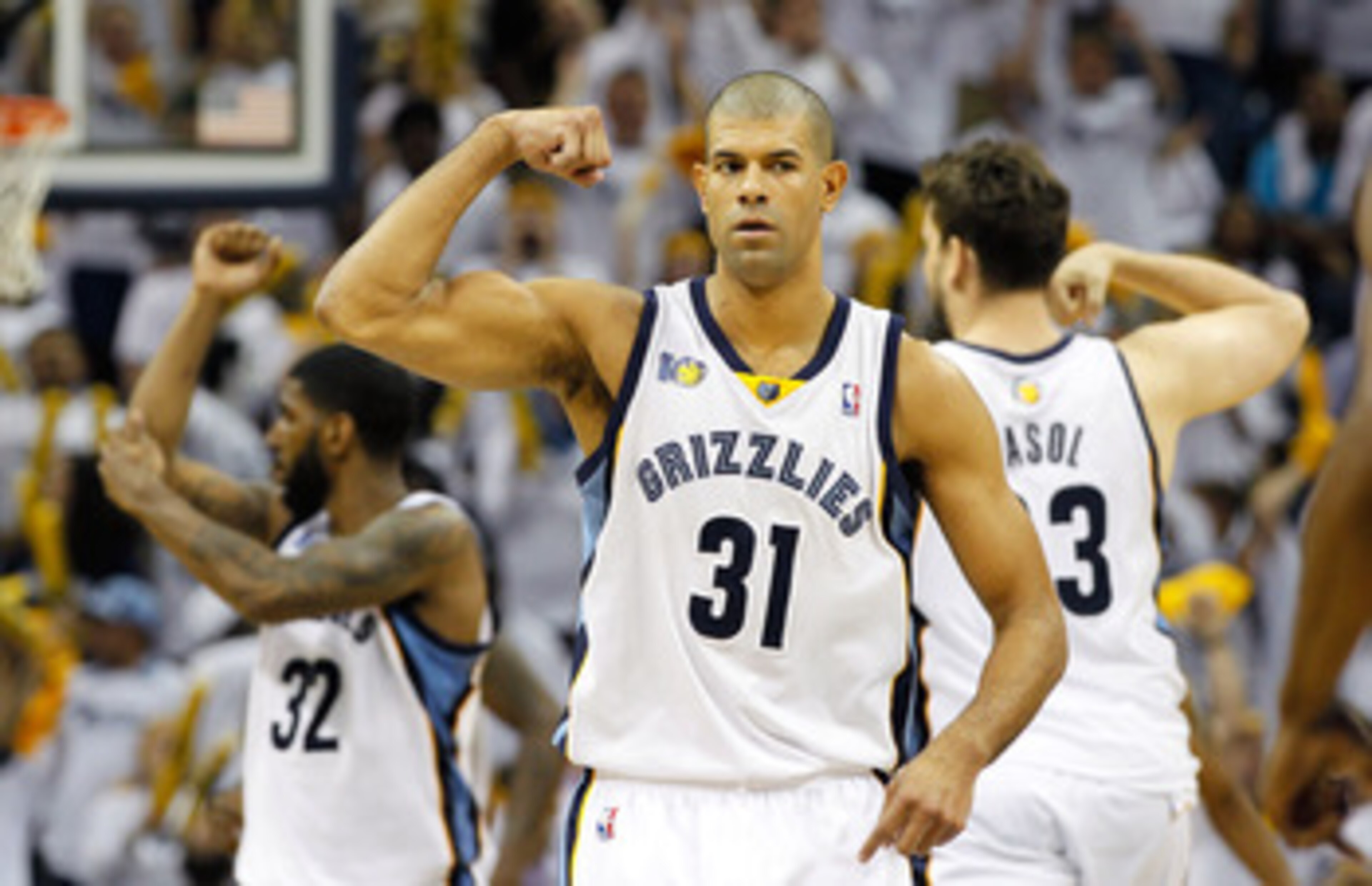 MEMPHIS, TN - MAY 13: Shane Battier #31 of the Memphis Grizzlies calls a defensive play against the Oklahoma City Thunder in Game Six of the Western Conference Semifinals in the 2011 NBA Playoffs at FedExForum on May 13, 2011 in Memphis, Tennessee. NOTE MEMPHIS, TN - MAY 13: Shane Battier #31 of the Memphis Grizzlies calls a defensive play against the Oklahoma City Thunder in Game Six of the Western Conference Semifinals in the 2011 NBA Playoffs at FedExForum on May 13, 2011 in Memphis, Tennessee. NOTE