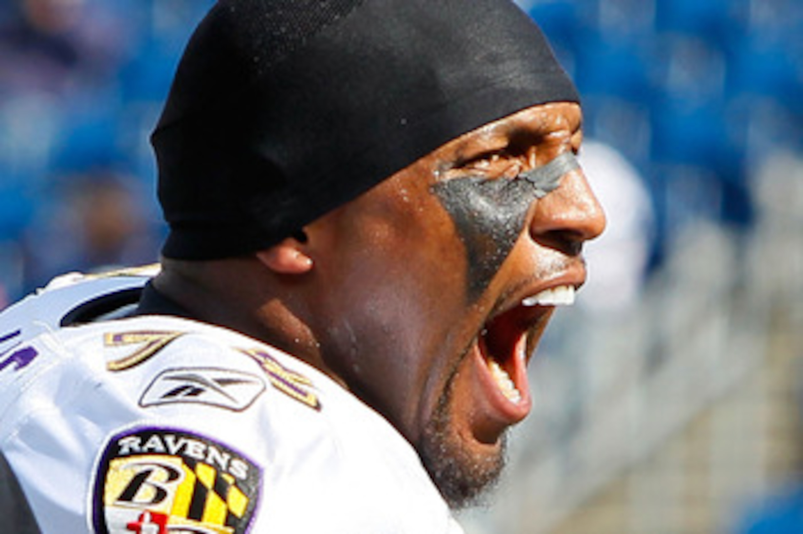 FOXBORO, MA - OCTOBER 17:  Ray Lewis #52 of the Baltimore Ravens reacts before a game with the New England Patriots at Gillette Stadium on October 17, 2010 in Foxboro, Massachusetts. (Photo by Jim Rogash/Getty Images)