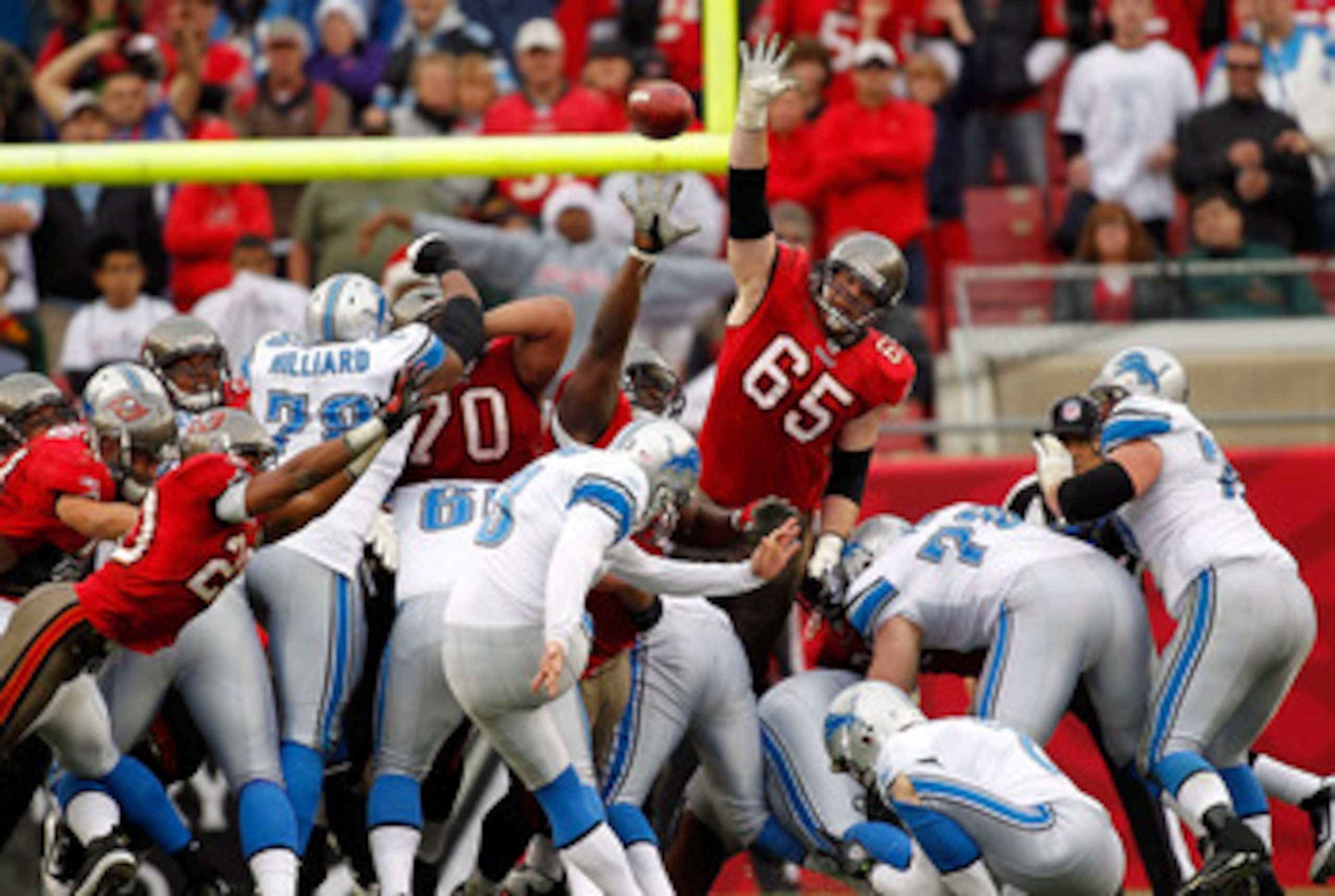 TAMPA, FL - DECEMBER 19:  Kicker Dave Rayner #3 of the Detroit Lions kicks the winning field goal in overtime against the Tampa Bay Buccaneers during the game at Raymond James Stadium on December 19, 2010 in Tampa, Florida.  (Photo by J. Meric/Getty Image