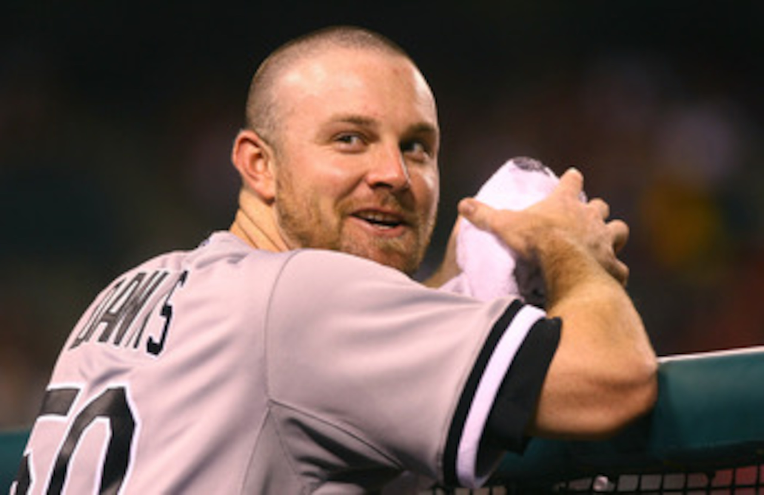 ANAHEIM, CA - MAY 25:  John Danks #50 of the Chicago White Sox is all smiles after coming out of the game in the sixth inning against the Los Angeles Angels of Anaheim at Angel Stadium on May 25, 2009 in Anaheim, California.  (Photo by Jeff Gross/Getty Im