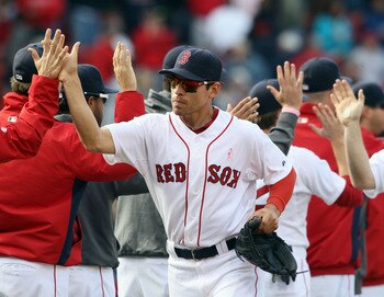 BOSTON, MA - MAY 08:  Jacoby Ellsbury #2 of the Boston Red Sox celebrates the win with teammates after the game against the Minnesota Twins on May 8, 2011 at Fenway Park in Boston, Massachusetts. The Boston Red Sox defeated the Minnesota Twins 9-5.  (Phot