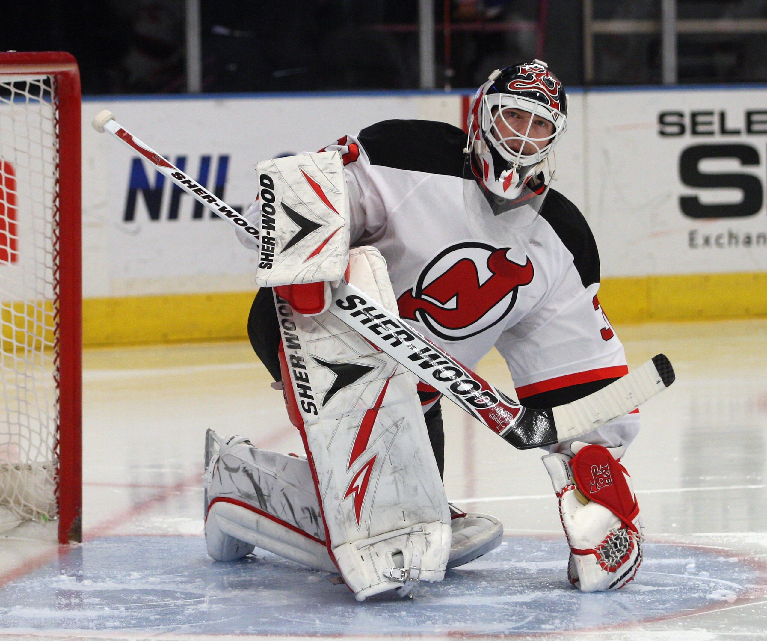 NEW YORK, NY - APRIL 09: Martin Brodeur #30 of the New Jersey Devils stretches prior to the game against the New York Rangers at Madison Square Garden on April 9, 2011 in New York City. (Photo by Jonathan Klein/Getty Images) NEW YORK, NY - APRIL 09: Martin Brodeur #30 of the New Jersey Devils stretches prior to the game against the New York Rangers at Madison Square Garden on April 9, 2011 in New York City. (Photo by Jonathan Klein/Getty Images)