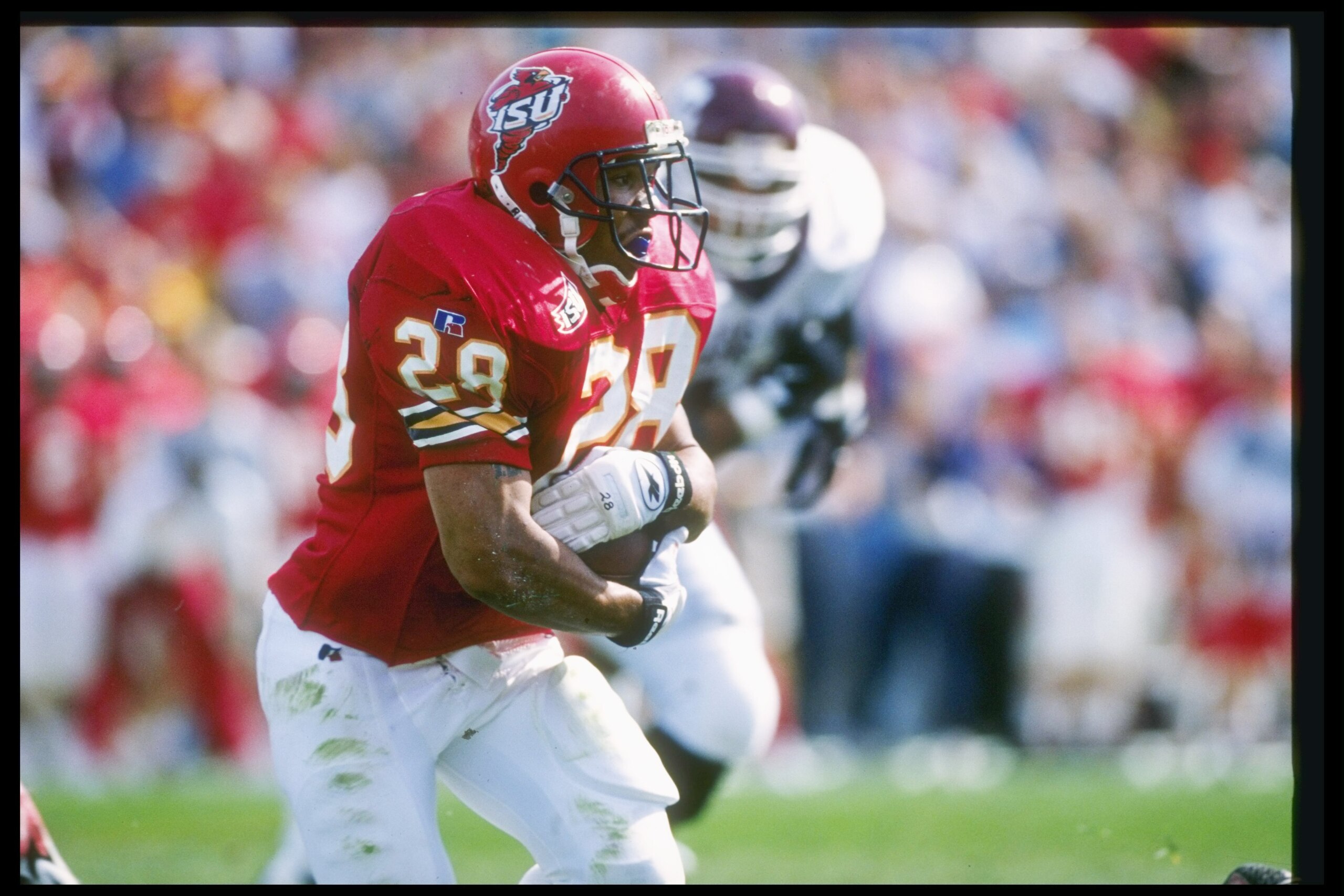 12 Oct 1996:  Tailback Troy Davis of the Iowa State Cyclones runs down the field during a game against the Texas A&M Aggies at Cyclone Statdium in Ames, Iowa.  Texas A&M won the game 24-21. Mandatory Credit: Stephen Dunn  /Allsport