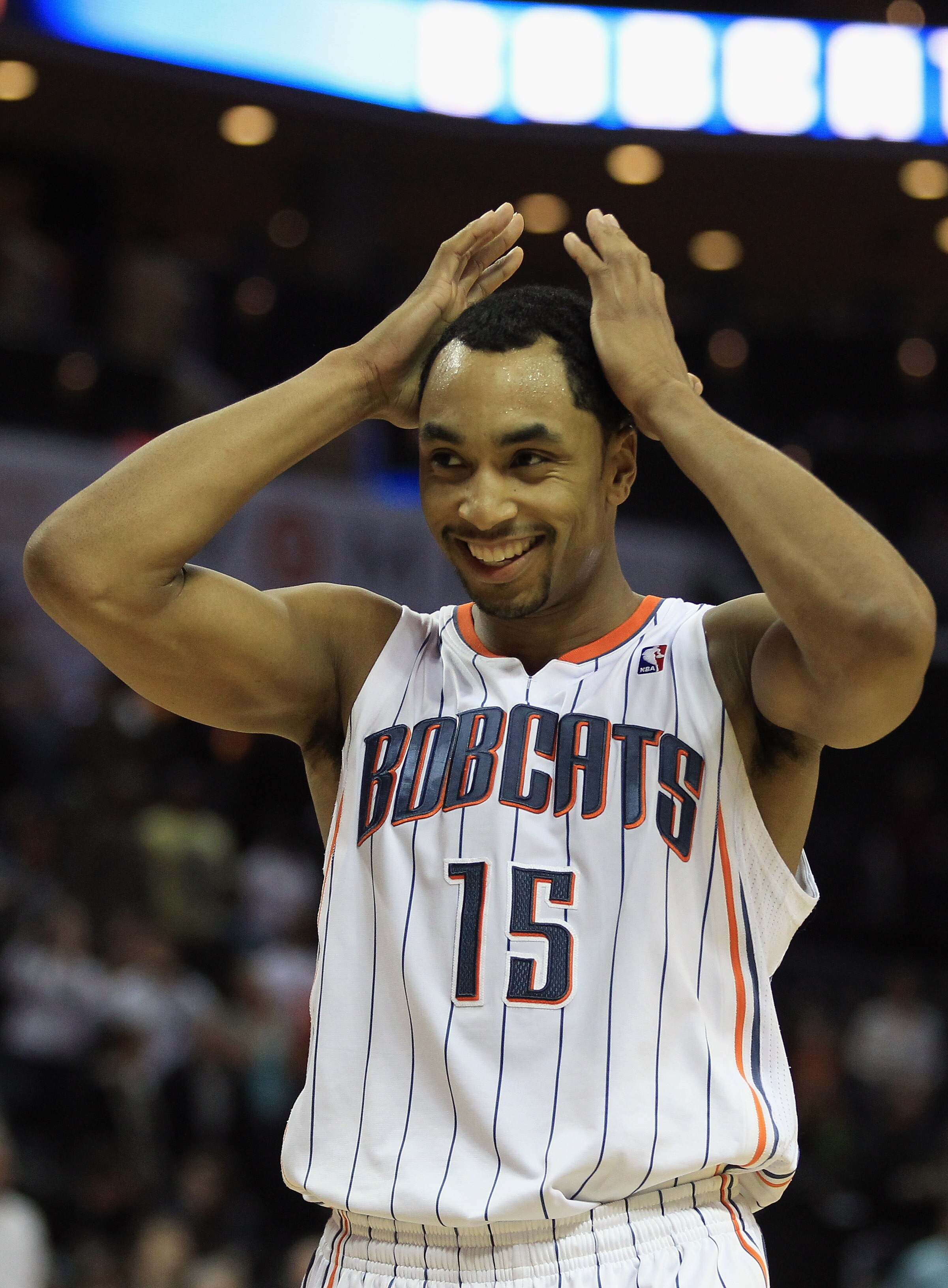 CHARLOTTE, NC - FEBRUARY 25:  Gerald Henderson #15 of the Charlotte Bobcats reacts to a play during their game against the Sacramento Kings at Time Warner Cable Arena on February 25, 2011 in Charlotte, North Carolina. NOTE TO USER: User expressly acknowle