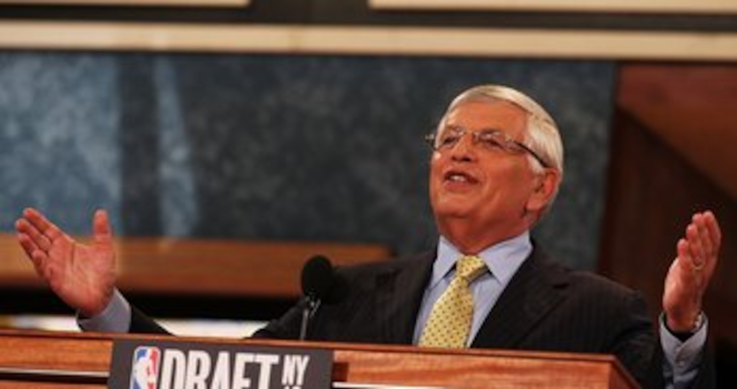 NEW YORK - JUNE 24:  NBA Commisioner David Stern speaks at the NBA Draft at Madison Square Garden on June 24, 2010 in New York, New York.  (Photo by Al Bello/Getty Images)
