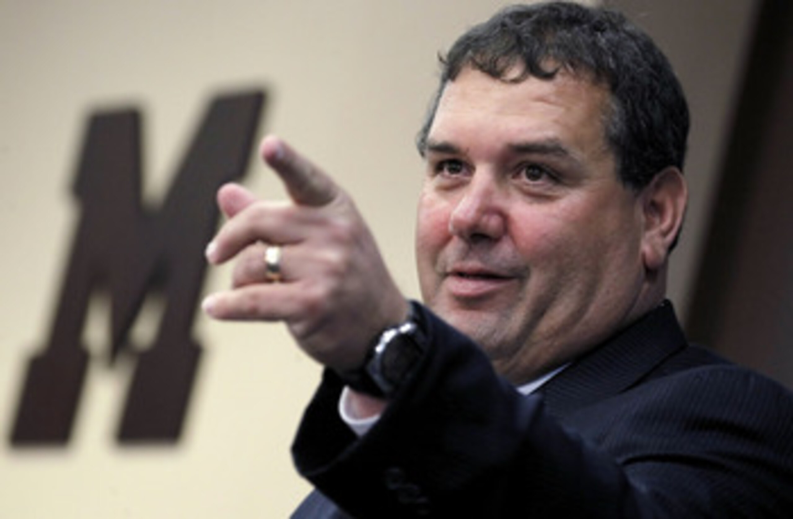 ANN ARBOR, MI - JANUARY 12:  New University of Michigan head football coach Brady Hoke speaks during his introductory press confrence at the Junge Family Champions Center on January 12, 2011 in Ann Arbor, Michigan.  (Photo by Gregory Shamus/Getty Images)
