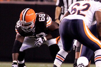 CLEVELAND - SEPTEMBER 2: Billy Yates #68 and Pat Murray #75 line up before Colt McCoy #12 of the Cleveland Browns makes the call for the snap against the Chicago Bears during the preseason game on September 2, 2010 at Cleveland Browns Stadium in Cleveland CLEVELAND - SEPTEMBER 2: Billy Yates #68 and Pat Murray #75 line up before Colt McCoy #12 of the Cleveland Browns makes the call for the snap against the Chicago Bears during the preseason game on September 2, 2010 at Cleveland Browns Stadium in Cleveland