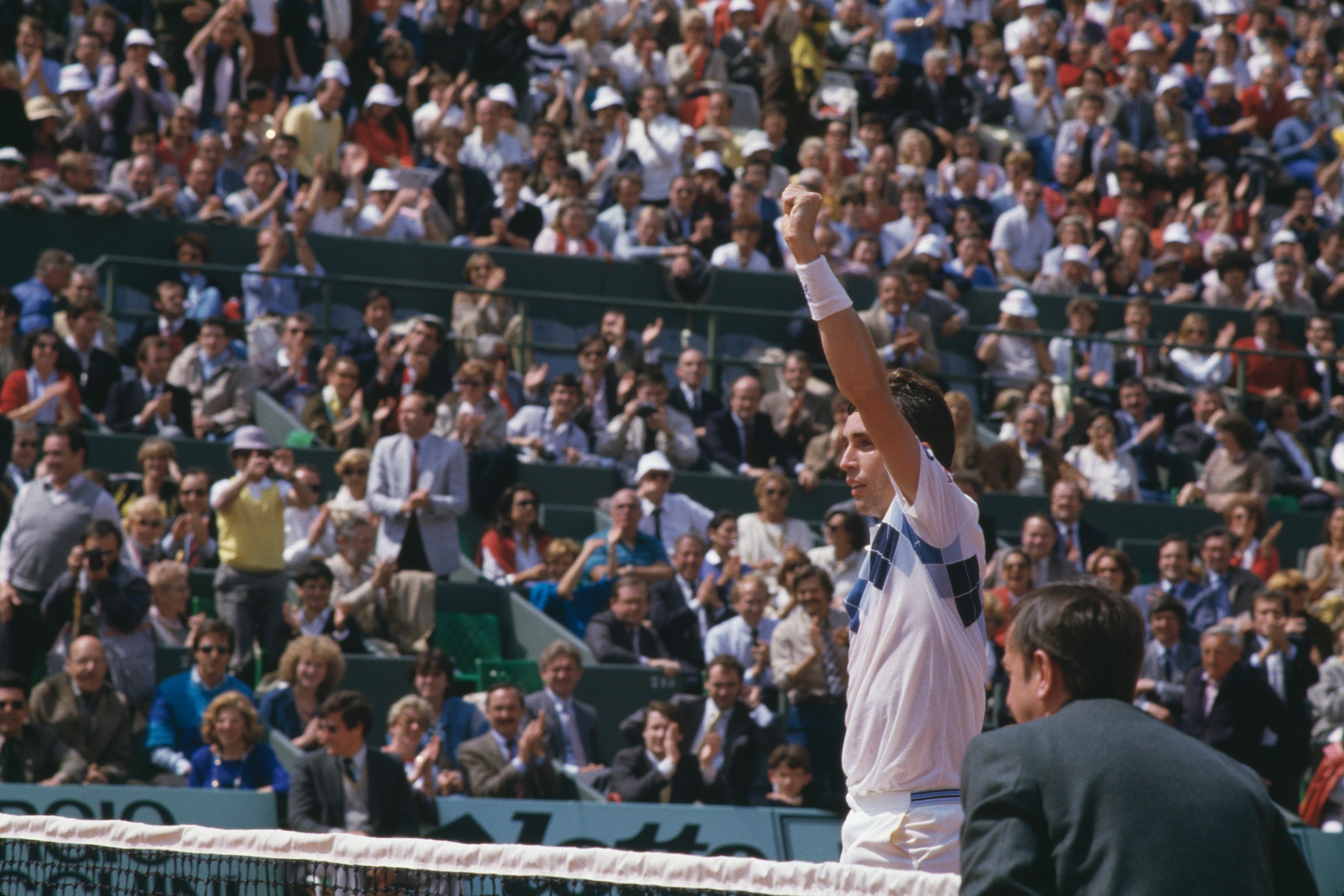 Tennis player Ivan Lendl wins the Men's Singles title at the 1984 French Open in Paris. (Photo by Steve Powell/Getty Images)