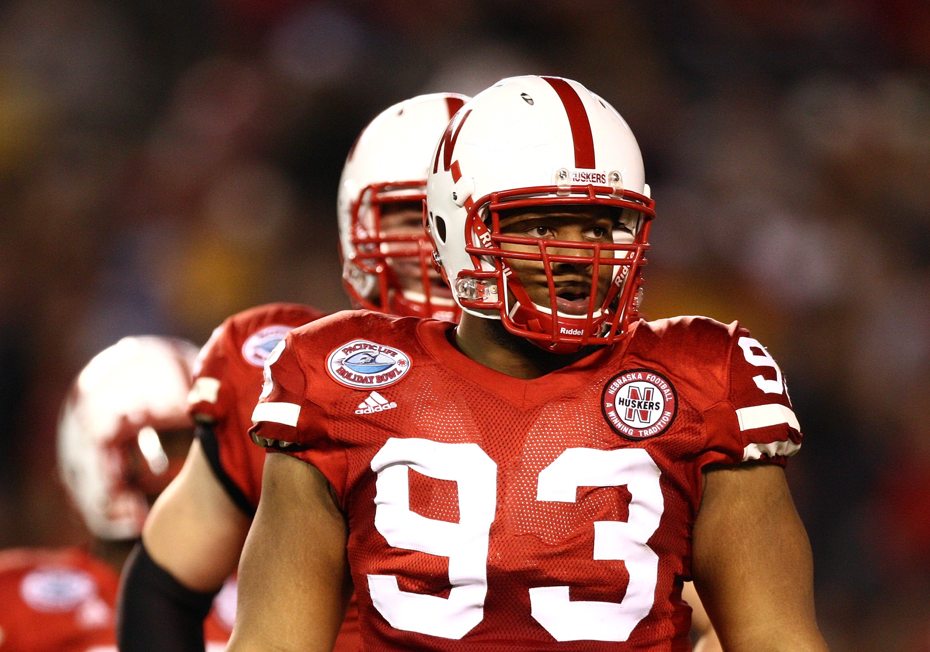 SAN DIEGO - DECEMBER 30:  Ndamukong Suh #93 of the University of Nebraska Cornhuskers looks on during the Pacific Life Holiday Bowl against University of Arizona Wildcats on December 30, 2009 at Qualcomm Stadium in San Diego, California. The Cornhuskers d