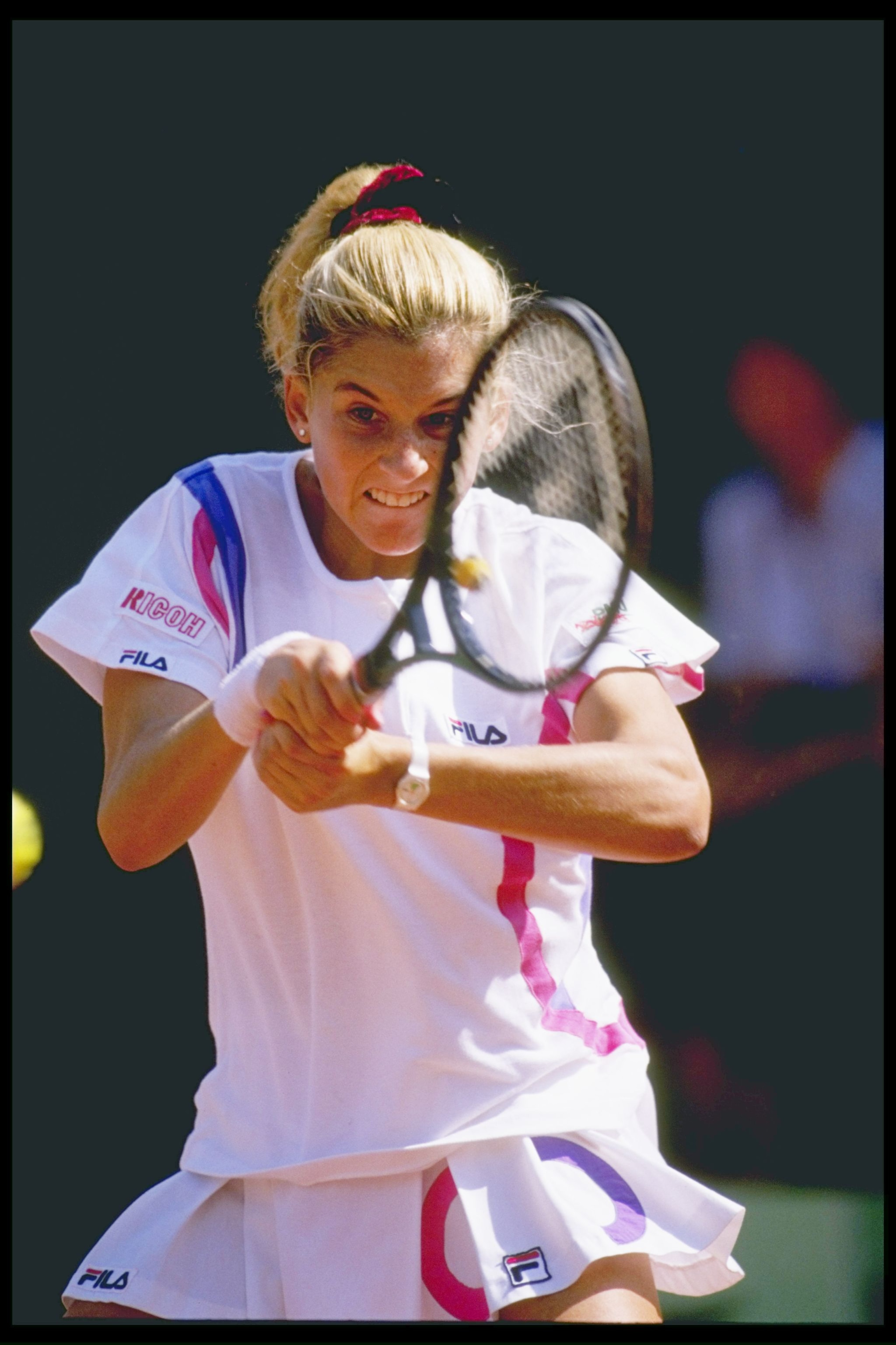 Jun 1990:  Monica Seles of Yugoslavia in action during the French Open at Roland Garros, Paris.                                                             Mandatory Credit: Allsport UK