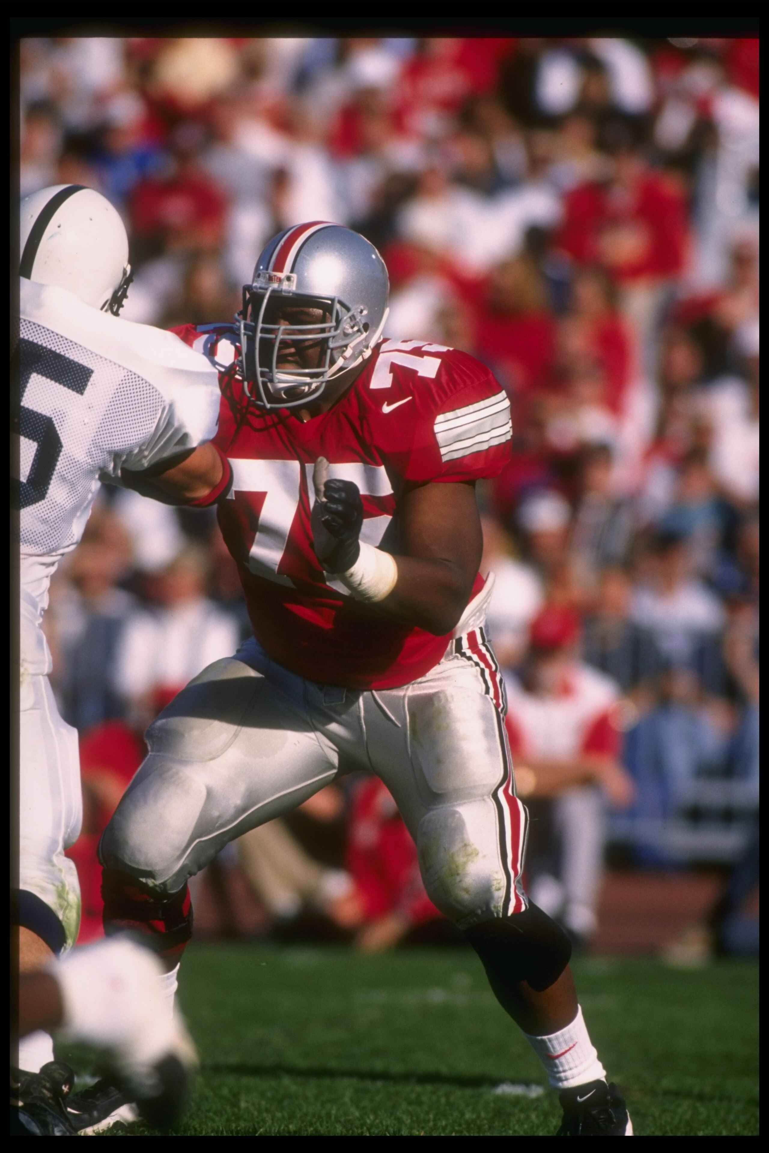 5 Oct 1996:  Offensive tackle Orlando Pace of the Ohio State Buckeyes works against the Penn State Nittany Lions during a game at Ohio Stadium in Columbus, Ohio.  Ohio State won the game, 38-7.  Mandatory Credit: Jonathan Daniel  /Allsport