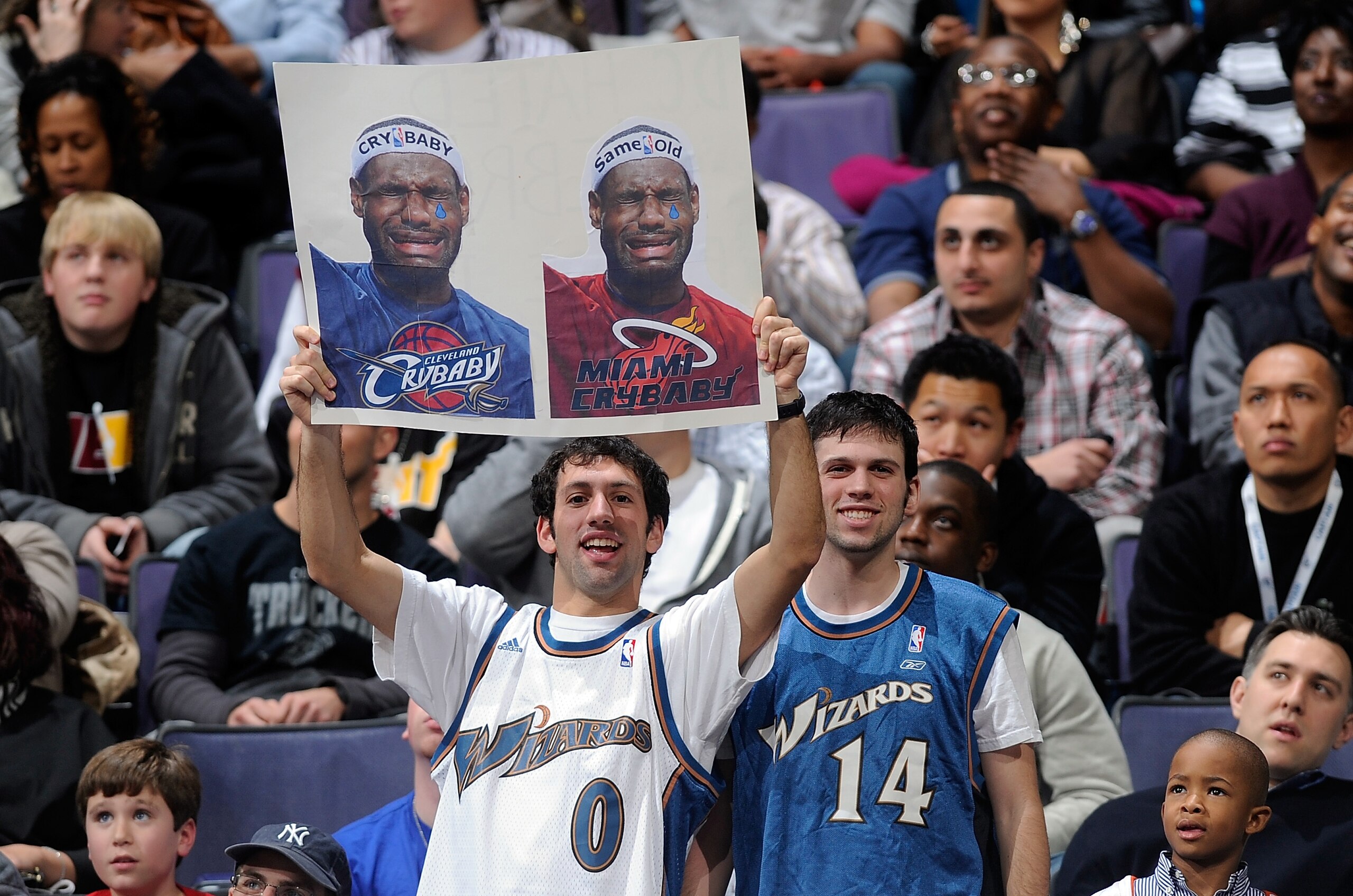 WASHINGTON - DECEMBER 18:  Fans hold up a sign during the game between the Miami Heat and the Washington Wizards at the Verizon Center on December 18, 2010 in Washington, DC. NOTE TO USER: User expressly acknowledges and agrees that, by downloading and or