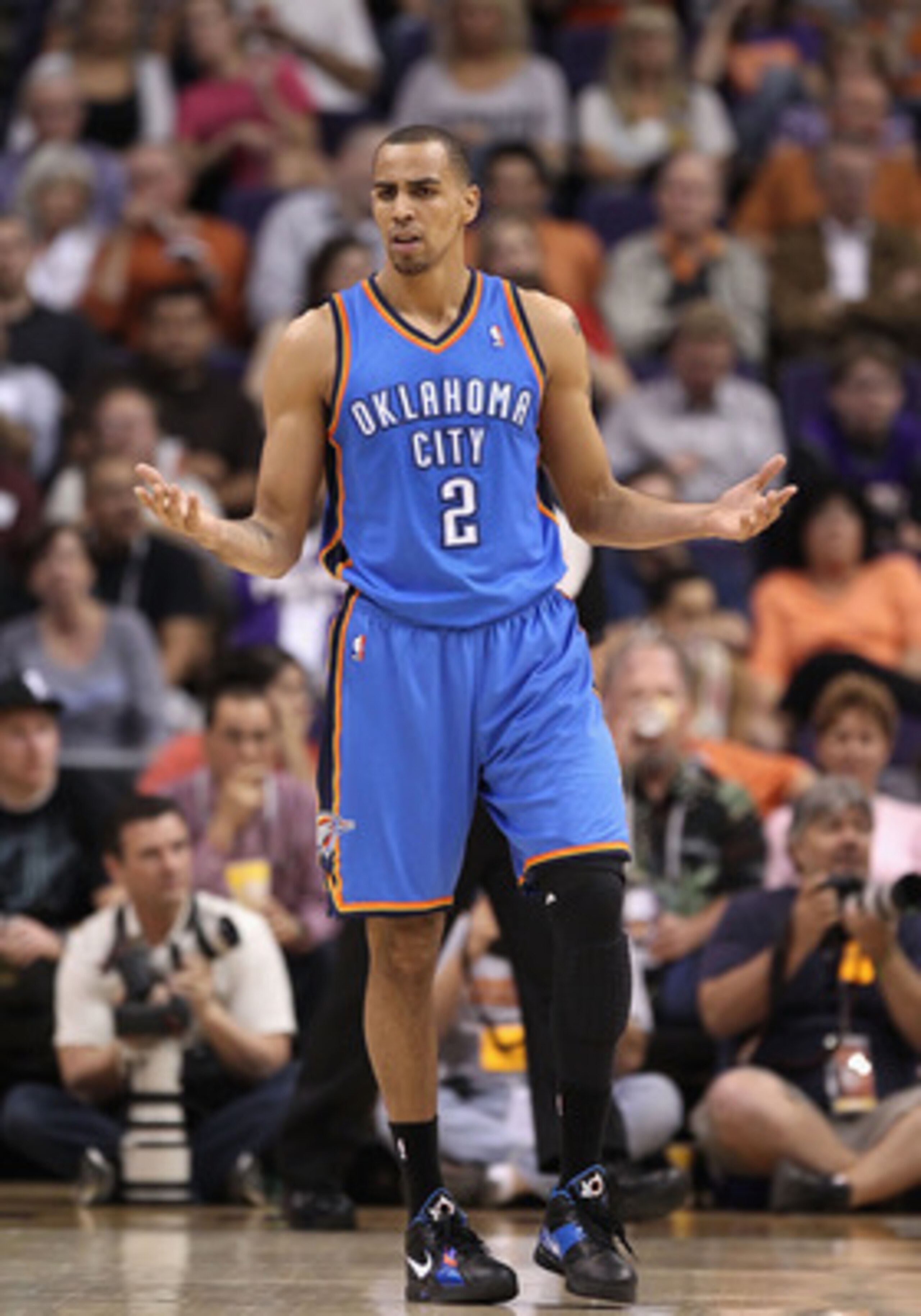 PHOENIX, AZ - MARCH 30:  Thabo Sefolosha #2 of the Oklahoma City Thunder during the NBA game against the Phoenix Suns at US Airways Center on March 30, 2011 in Phoenix, Arizona. The Thunder defeated the Suns 116-98.   NOTE TO USER: User expressly acknowle