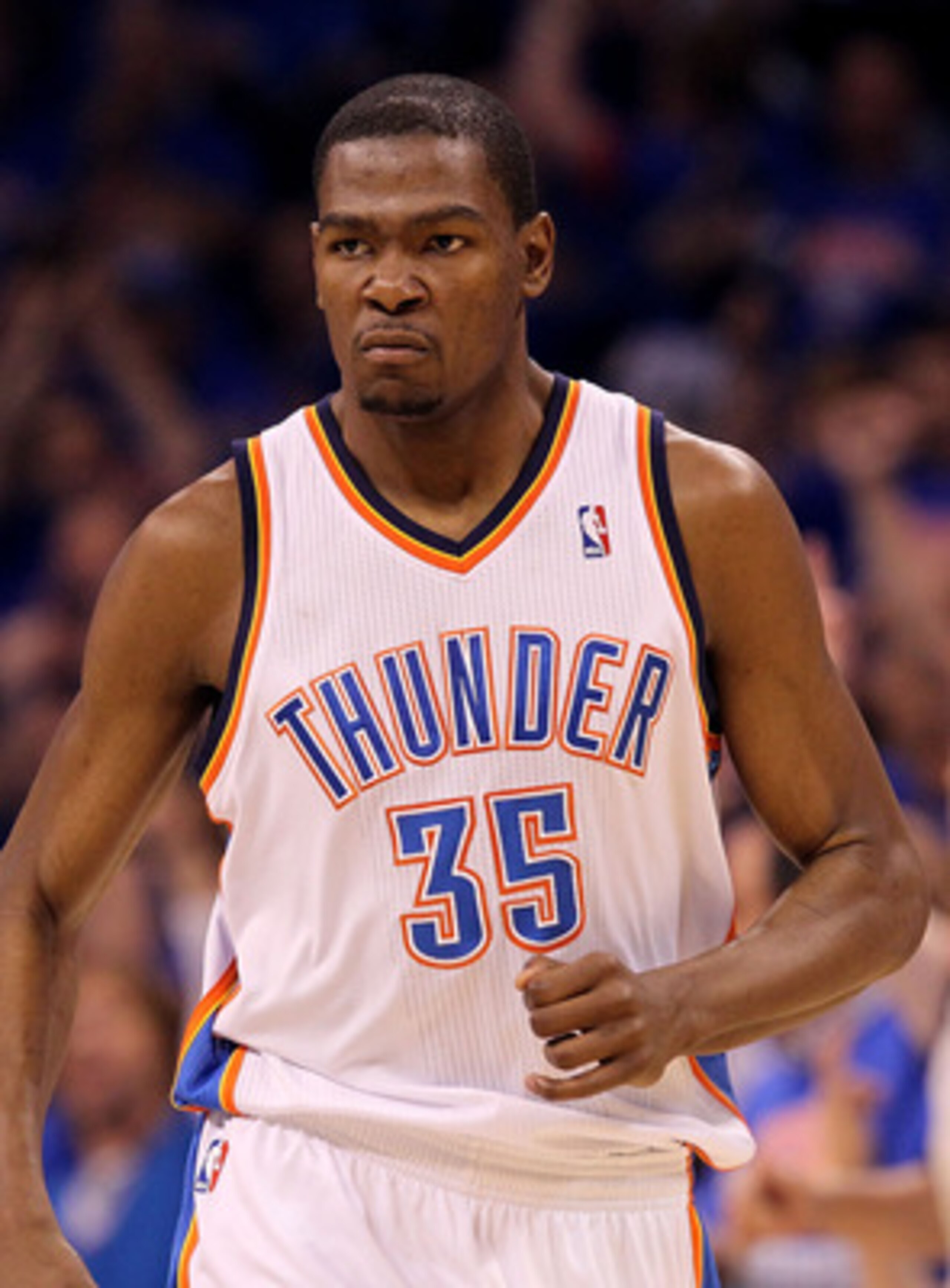 OKLAHOMA CITY, OK - MAY 15:  Forward Kevin Durant #35 of the Oklahoma City Thunder reacts after making a three-point shot against the Memphis Grizzlies in Game Seven of the Western Conference Semifinals in the 2011 NBA Playoffs on May 15, 2011 at Oklahoma