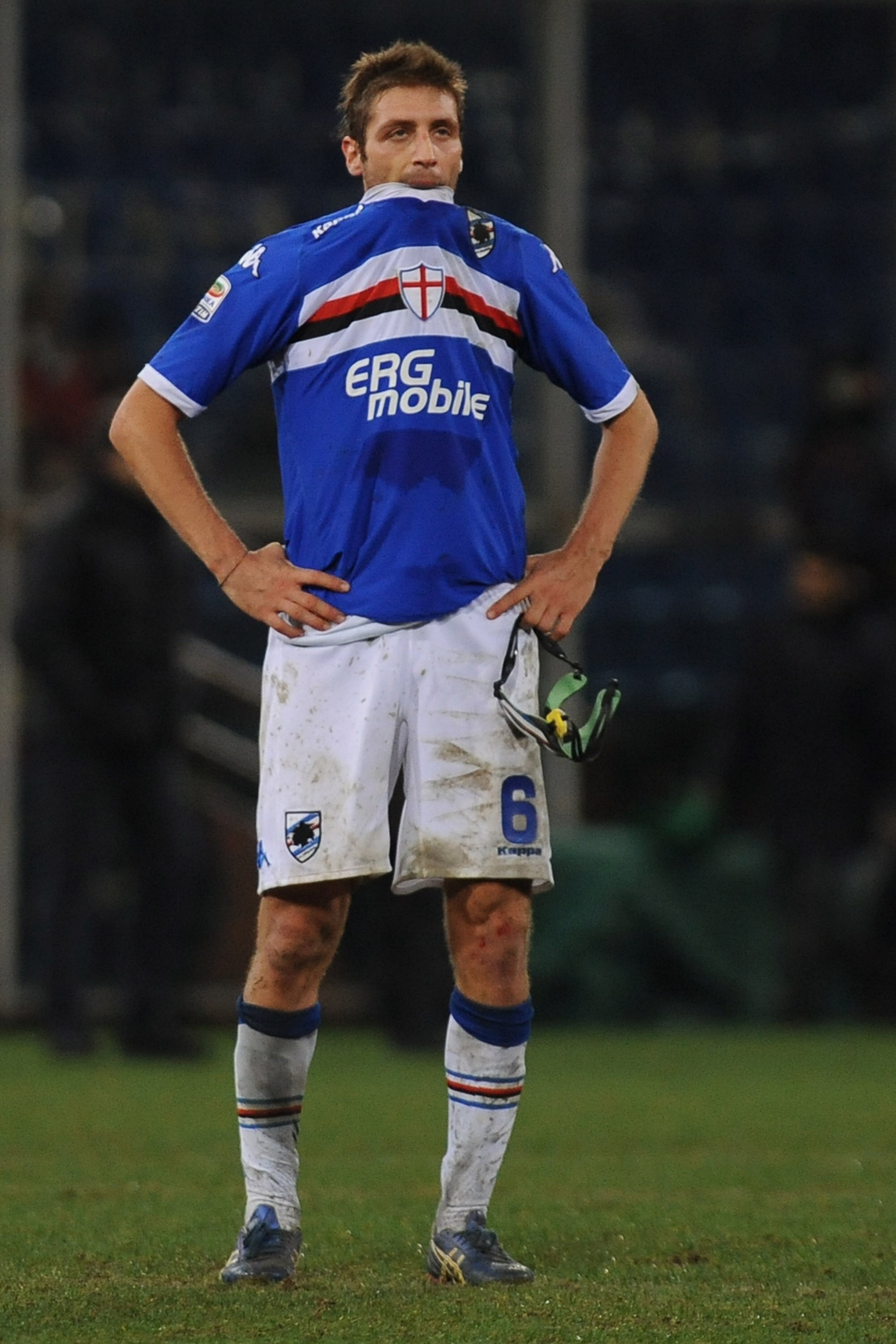 GENOA, ITALY - FEBRUARY 16:  Stefano Lucchini of UC Sampdoria looks dejection at the end of the Serie A rearranged match between UC Sampdoria and Genoa CFC at Stadio Luigi Ferraris on February 16, 2011 in Genoa, Italy.  (Photo by Valerio Pennicino/Getty I
