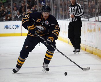 TORONTO, ON - NOVEMBER 06:  Rob Niedermayer #20 of the Buffalo Sabres skates against the Toronto Maple Leaf at the Air Canada Centre on November 6, 2010 in Toronto, Canada.  (Photo by Bruce Bennett/Getty Images)
