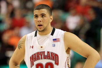 GREENSBORO, NC - MARCH 10:  Jordan Williams #20 of the Maryland Terrapins looks on while playing against the North Carolina State Wolfpack during the first round of the 2011 ACC men's basketball tournament at the Greensboro Coliseum on March 10, 2011 in G