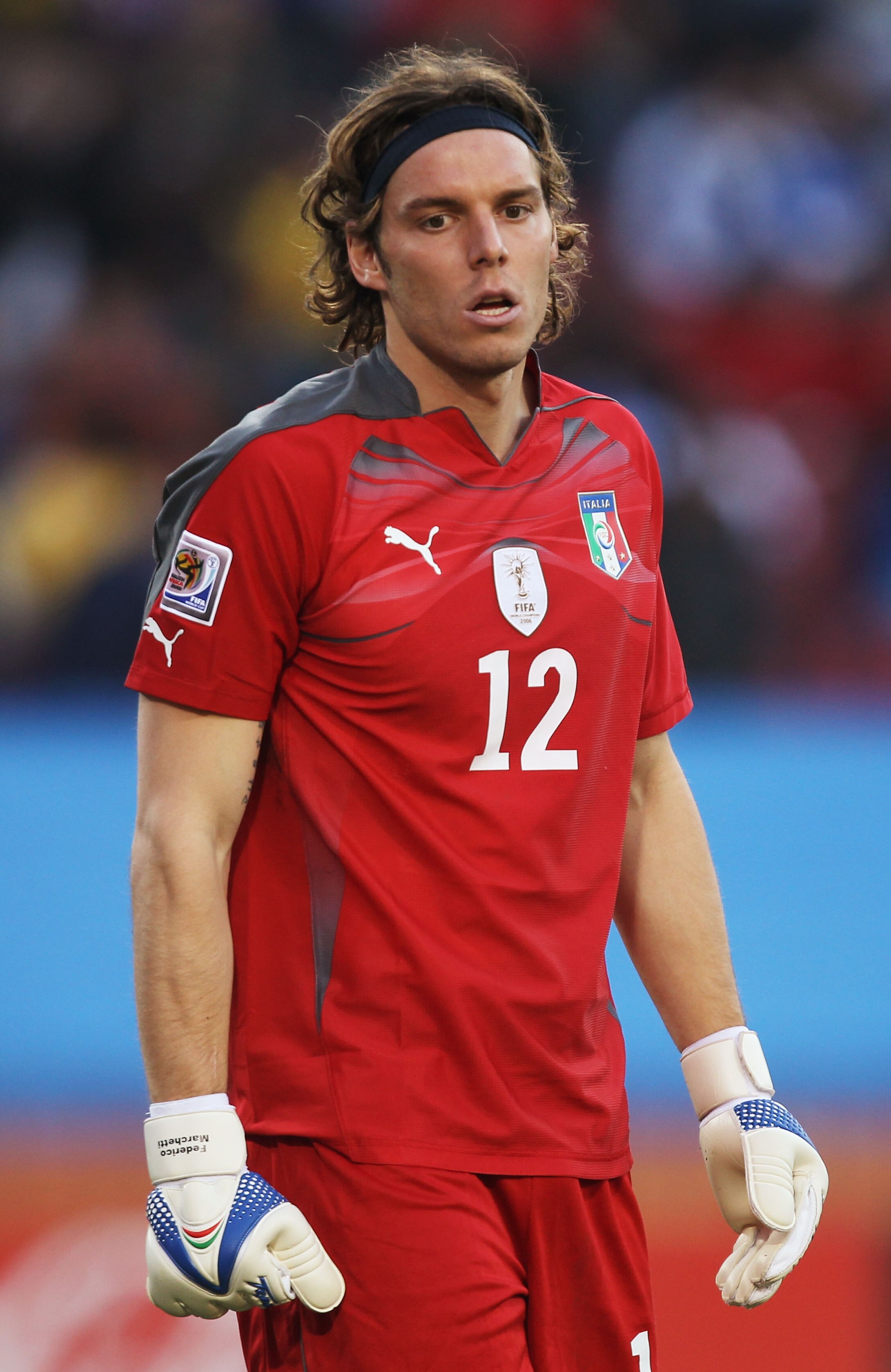JOHANNESBURG, SOUTH AFRICA - JUNE 24: Federico Marchetti of Italy looks dejected after Robert Vittek of Slovakia scored the opening goal during the 2010 FIFA World Cup South Africa Group F match between Slovakia and Italy at Ellis Park Stadium on June 24,