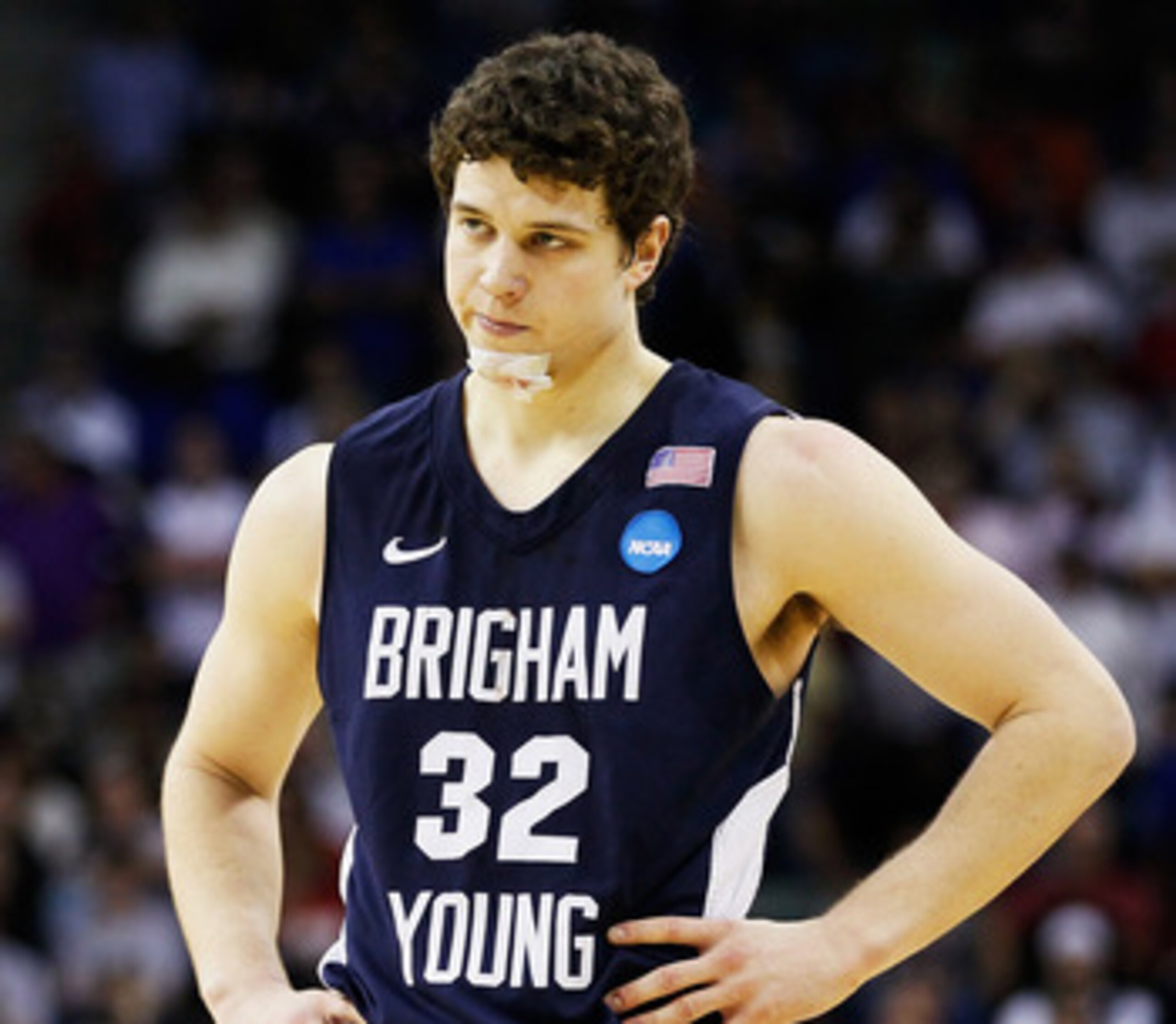 NEW ORLEANS, LA - MARCH 24: Jimmer Fredette #32 of the Brigham Young Cougars reacts during their 74 to 83 loss to the Florida Gators in the Southeast regional of the 2011 NCAA men's basketball tournament at New Orleans Arena on March 24, 2011 in New Orle NEW ORLEANS, LA - MARCH 24: Jimmer Fredette #32 of the Brigham Young Cougars reacts during their 74 to 83 loss to the Florida Gators in the Southeast regional of the 2011 NCAA men's basketball tournament at New Orleans Arena on March 24, 2011 in New Orle
