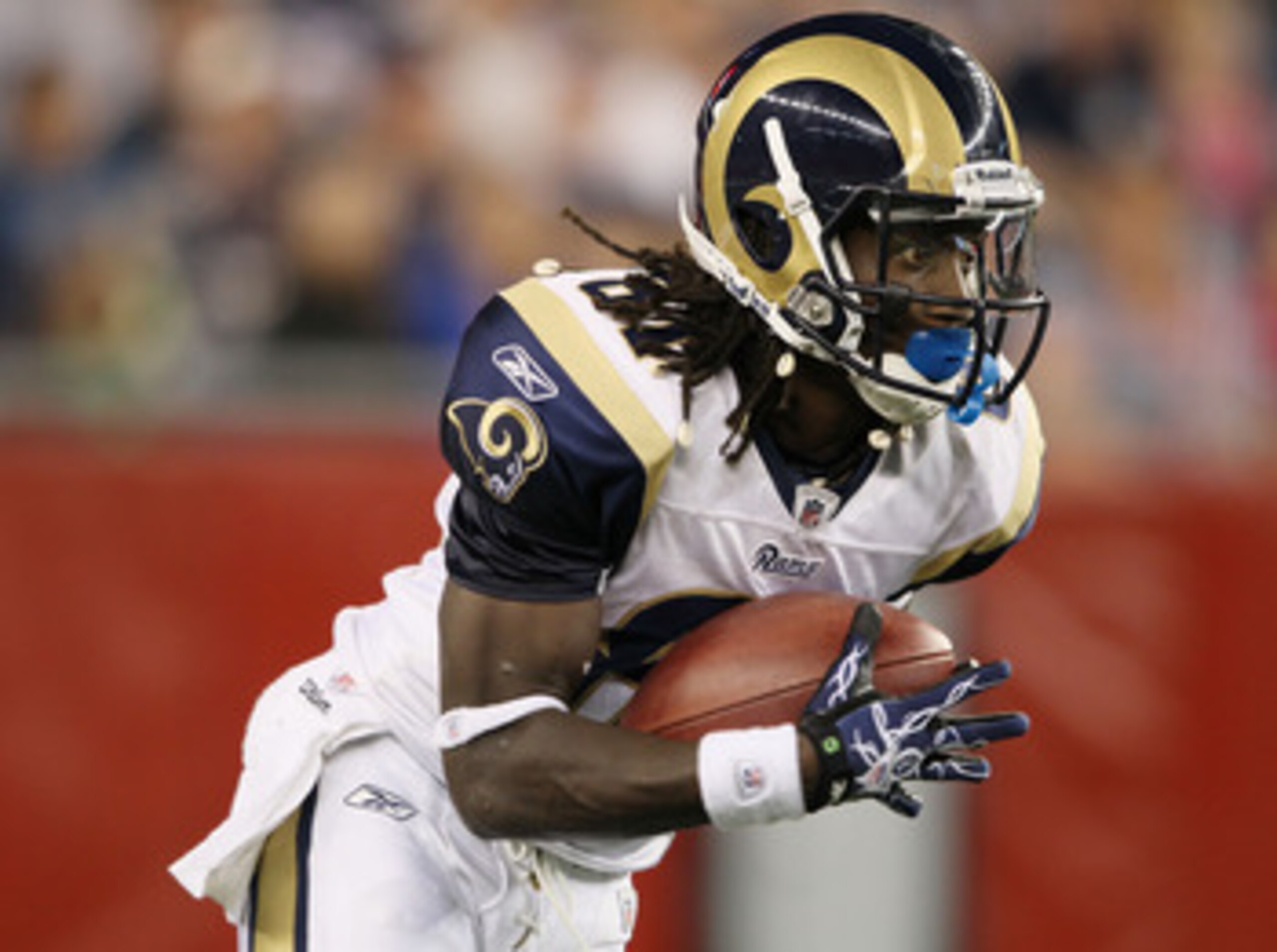FOXBORO, MA - AUGUST 26:  Mardy Gilyard #81 of the St. Louis Rams returns a punt in the second half against the New England Patriots on August 26, 2010 at Gillette Stadium in Foxboro, Massachusetts. The Rams defeated the Patriots 36-35.  (Photo by Elsa/Ge