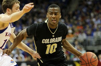 KANSAS CITY, MO - MARCH 11:  Alec Burks #10 of the Colorado Buffaloes drives with the ball against the Kansas Jayhawks during their semifinal game in the 2011 Phillips 66 Big 12 Men's Basketball Tournament at Sprint Center on March 11, 2011 in Kansas City