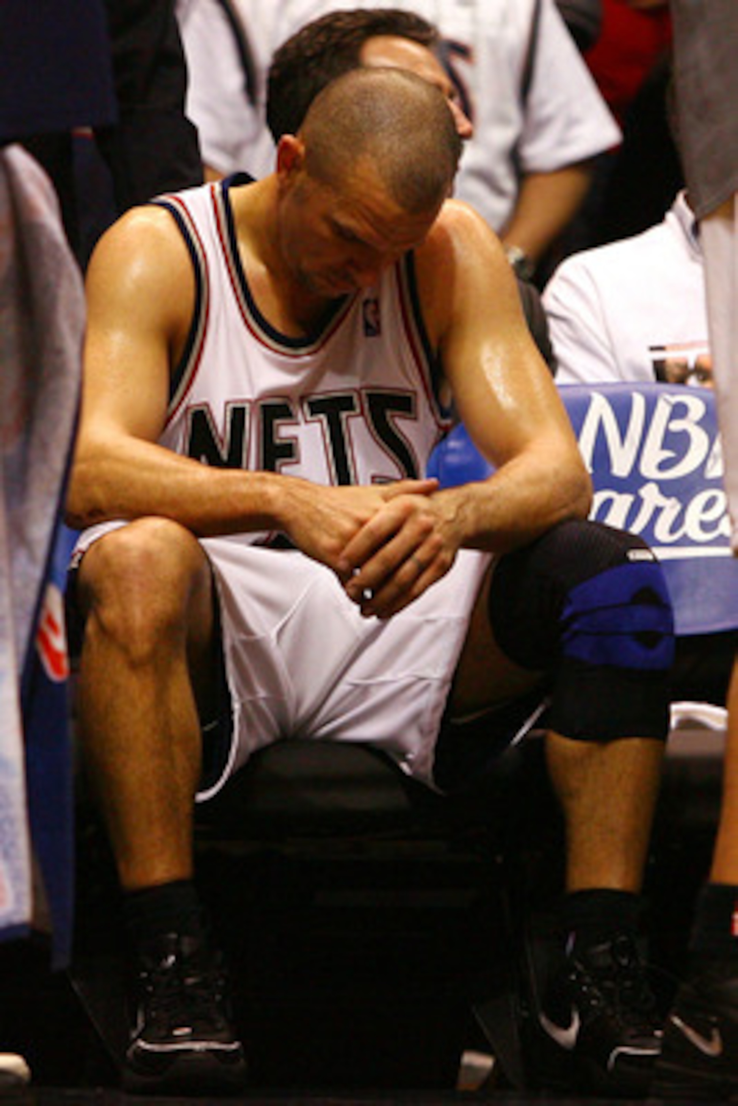 EAST RUTHERFORD, NJ - MAY 18:  Jason Kidd #5 of the New Jersey Nets sits on the bench towards the end of the game against the Cleveland Cavaliers during Game Six of the Eastern Conference Semifinals during the 2007 NBA Playoffs on May 18, 2007 at the Cont