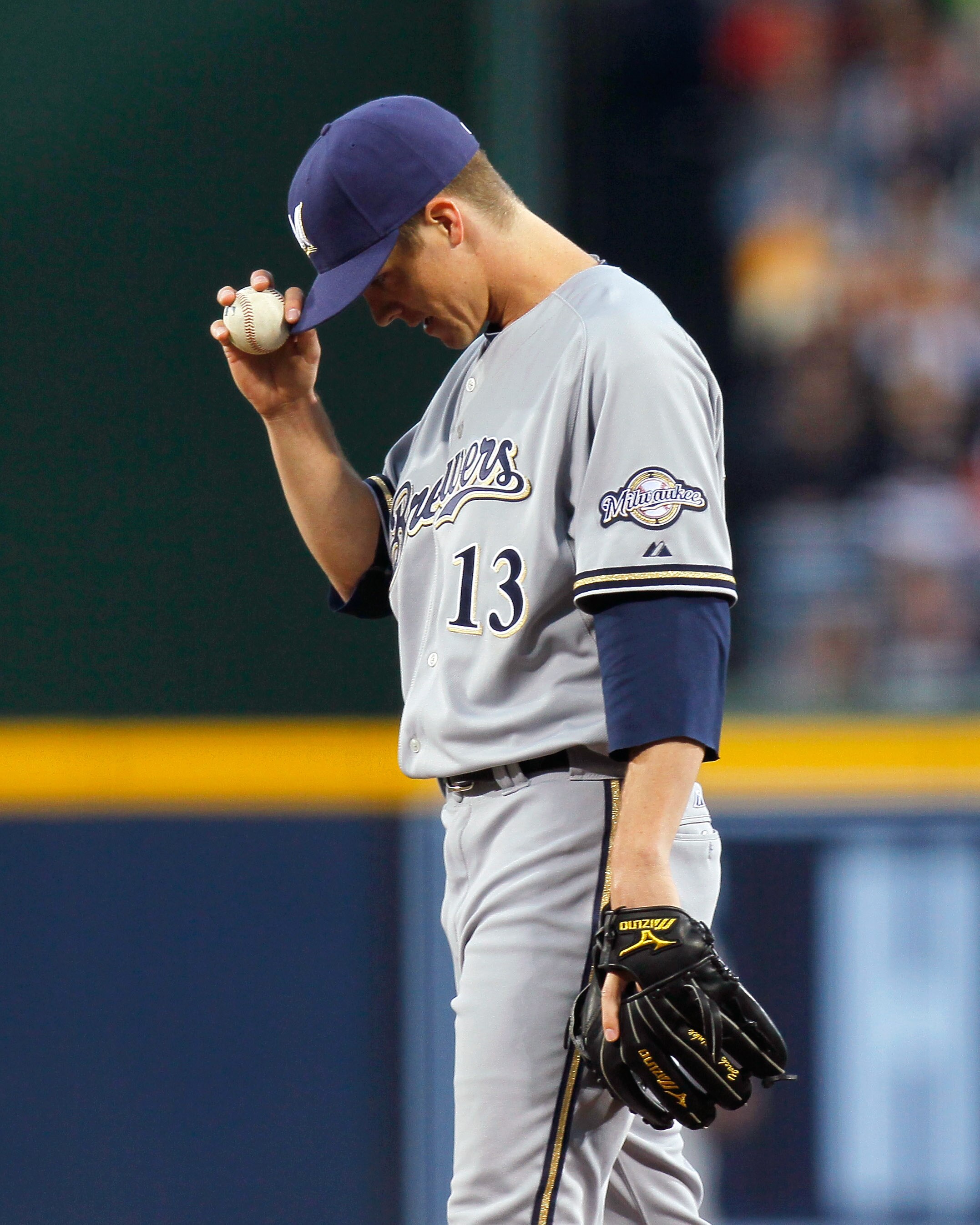 ATLANTA, GA - MAY 04:  Zack Greinke #13 of the Milwaukee Brewers pitches in the first inning against the Atlanta Braves at Turner Field on May 4, 2011 in Atlanta, Georgia.  (Photo by Kevin C. Cox/Getty Images)