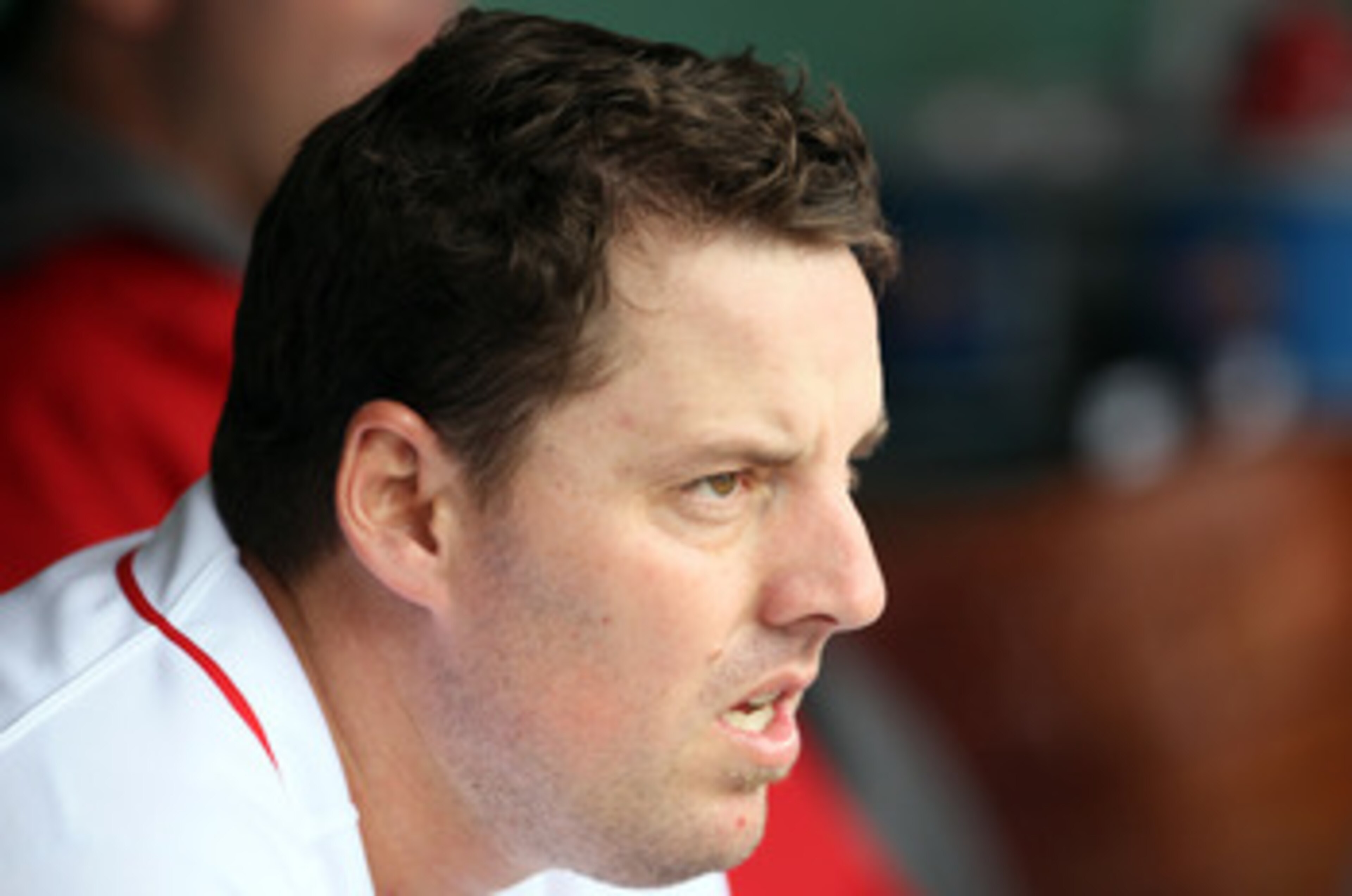BOSTON, MA - MAY 05:  John Lackey #41 of the Boston Red Sox sits in the dugout before the game against the Los Angeles Angels on May 5, 2011 at Fenway Park in Boston, Massachusetts.  (Photo by Elsa/Getty Images)