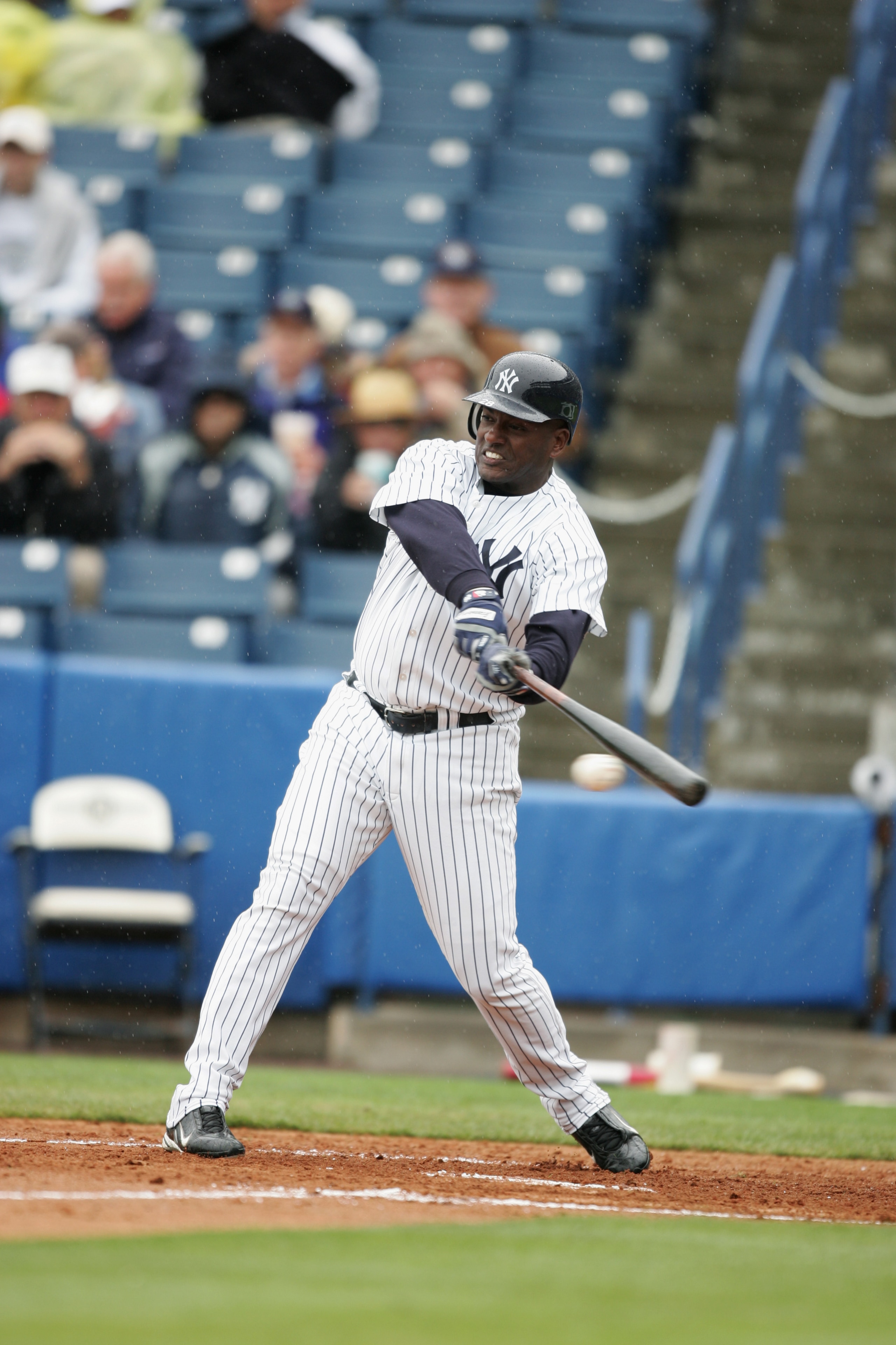 TAMPA, FL - MARCH 3:  Designated hitter Ruben Sierra #28 of the New York Yankees swings at a Pittsburgh Pirates pitch during their Pre Season opening game on March 3, 2005 at Legends Field in Tampa, Florida. The game ended in a 2-2 tie. (Photo by Al Bello