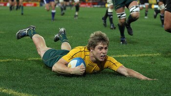 SYDNEY, AUSTRALIA - SEPTEMBER 11:  James O'Connor of the Wallabies scores a try during the 2010 Tri-Nations Bledisloe Cup match between the Australian Wallabies and the New Zealand All Blacks at ANZ Stadium on September 11, 2010 in Sydney, Australia.  (Ph