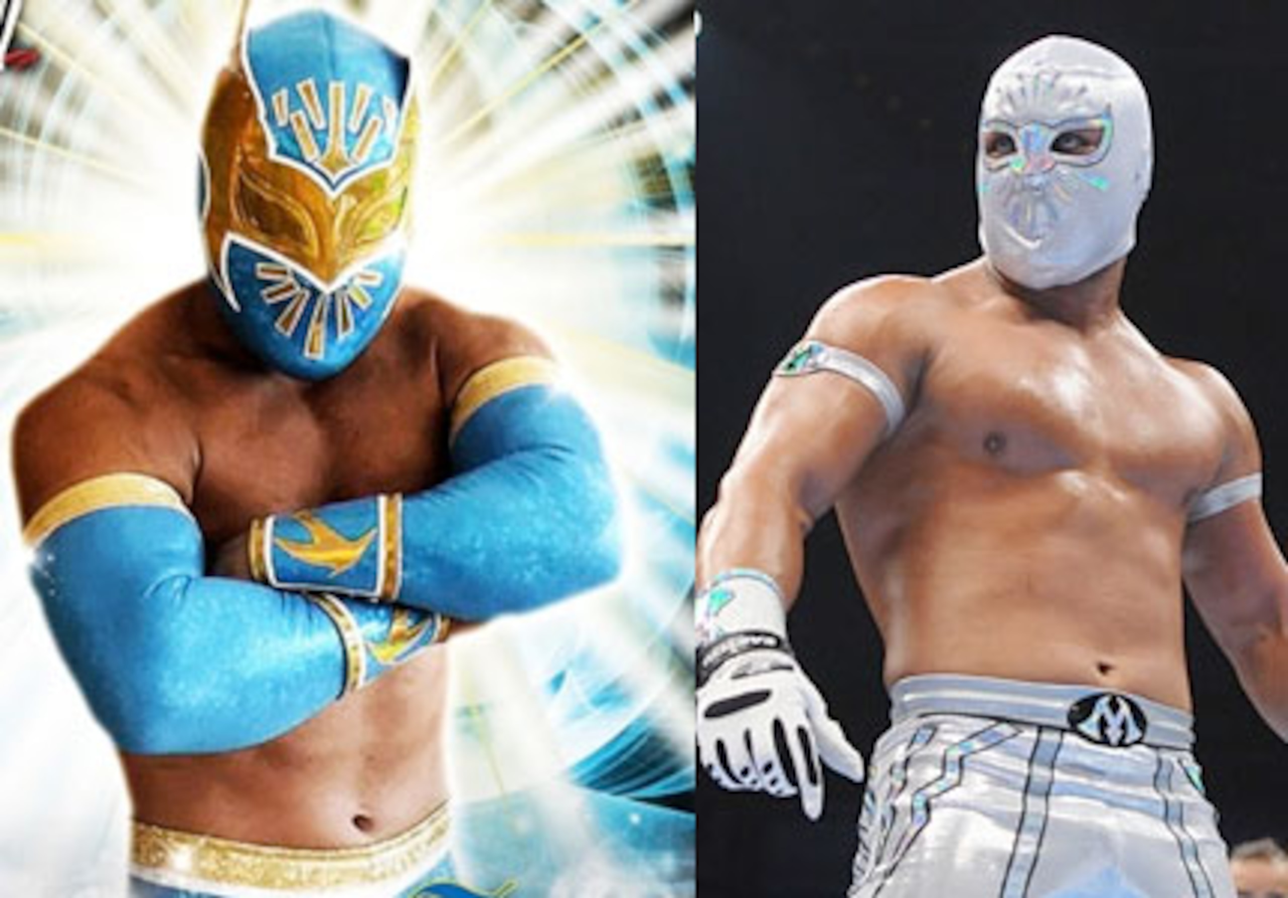Sin Cara on the left, Mistico
