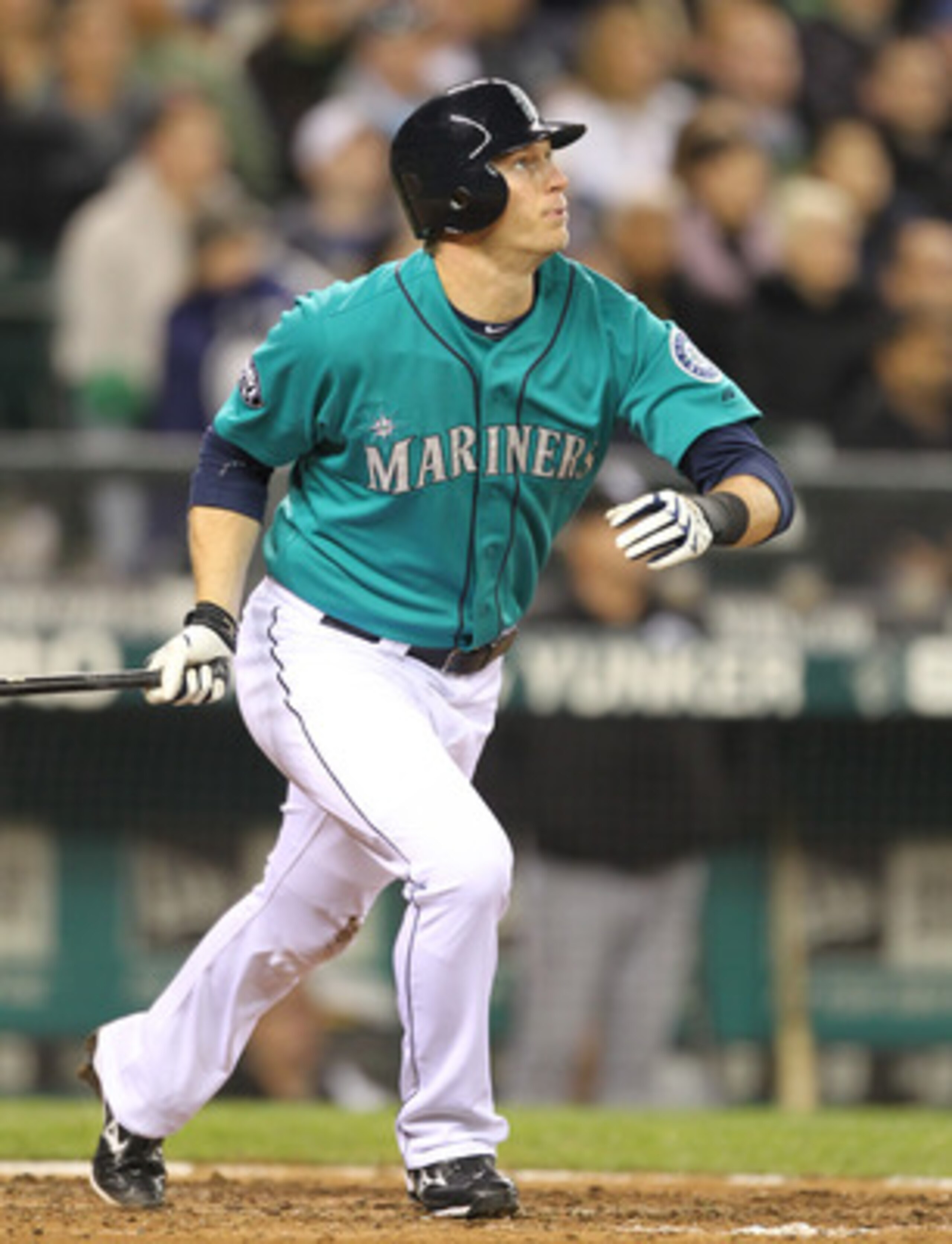 SEATTLE - MAY 06:  Michael Saunders #55 of the Seattle Mariners bats against the Chicago White Sox at Safeco Field on May 6, 2011 in Seattle, Washington. The Mariners won 3-2. (Photo by Otto Greule Jr/Getty Images)