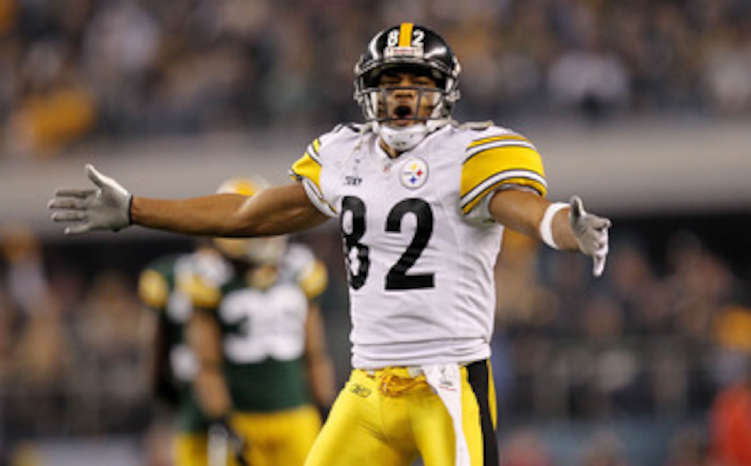 ARLINGTON, TX - FEBRUARY 06:  Antwaan Randle El #82 of the Pittsburgh Steelers reacts during against the Green Bay Packers during the third quarter of Super Bowl XLV at Cowboys Stadium on February 6, 2011 in Arlington, Texas.  (Photo by Ronald Martinez/Ge