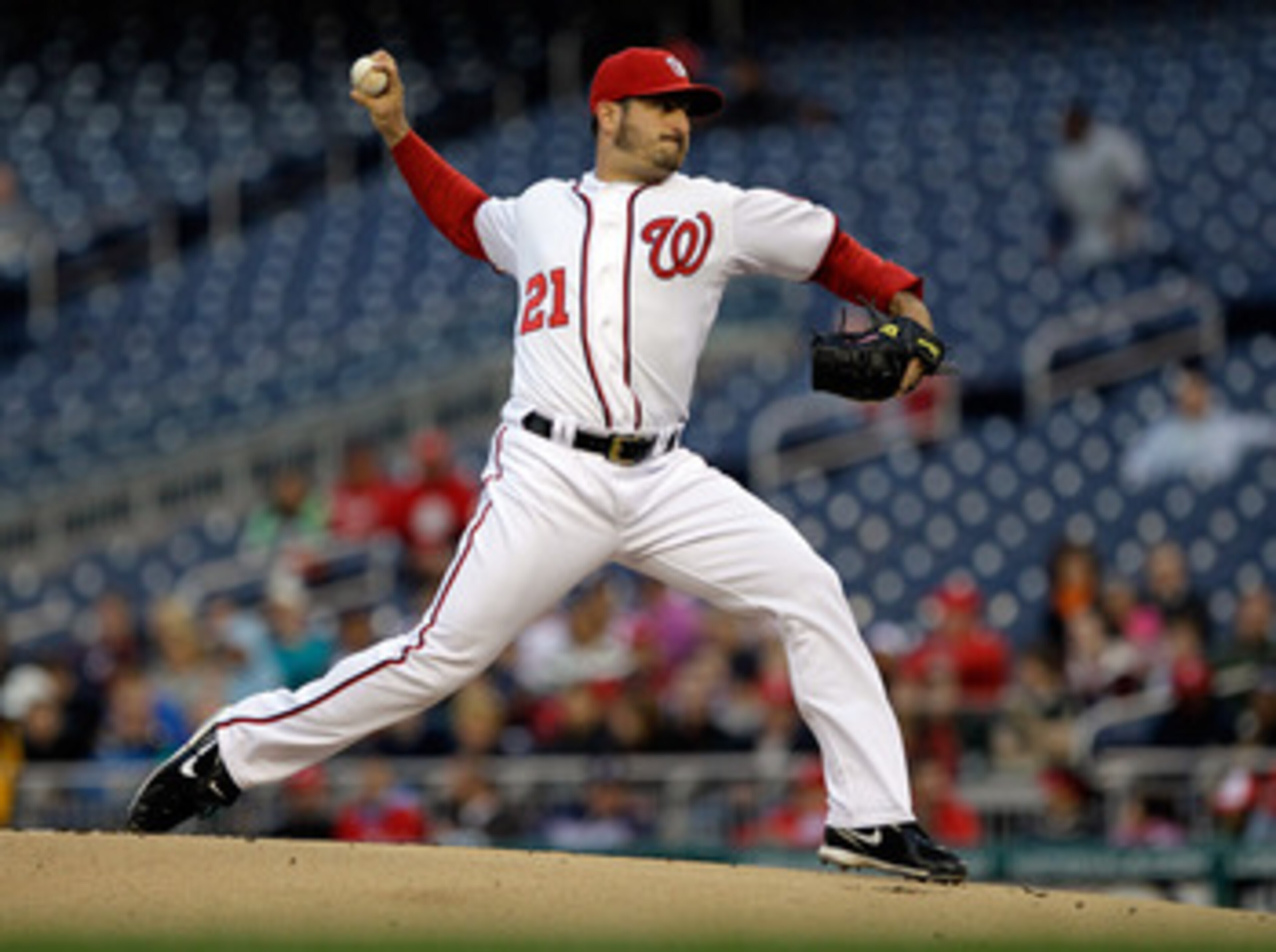 WASHINGTON, DC - APRIL 29:  Starting pitcher Jason Marquis #21 of the Washington Nationals delivers to a San Francisco Giants batter at Nationals Park on April 29, 2011 in Washington, DC.  (Photo by Rob Carr/Getty Images)