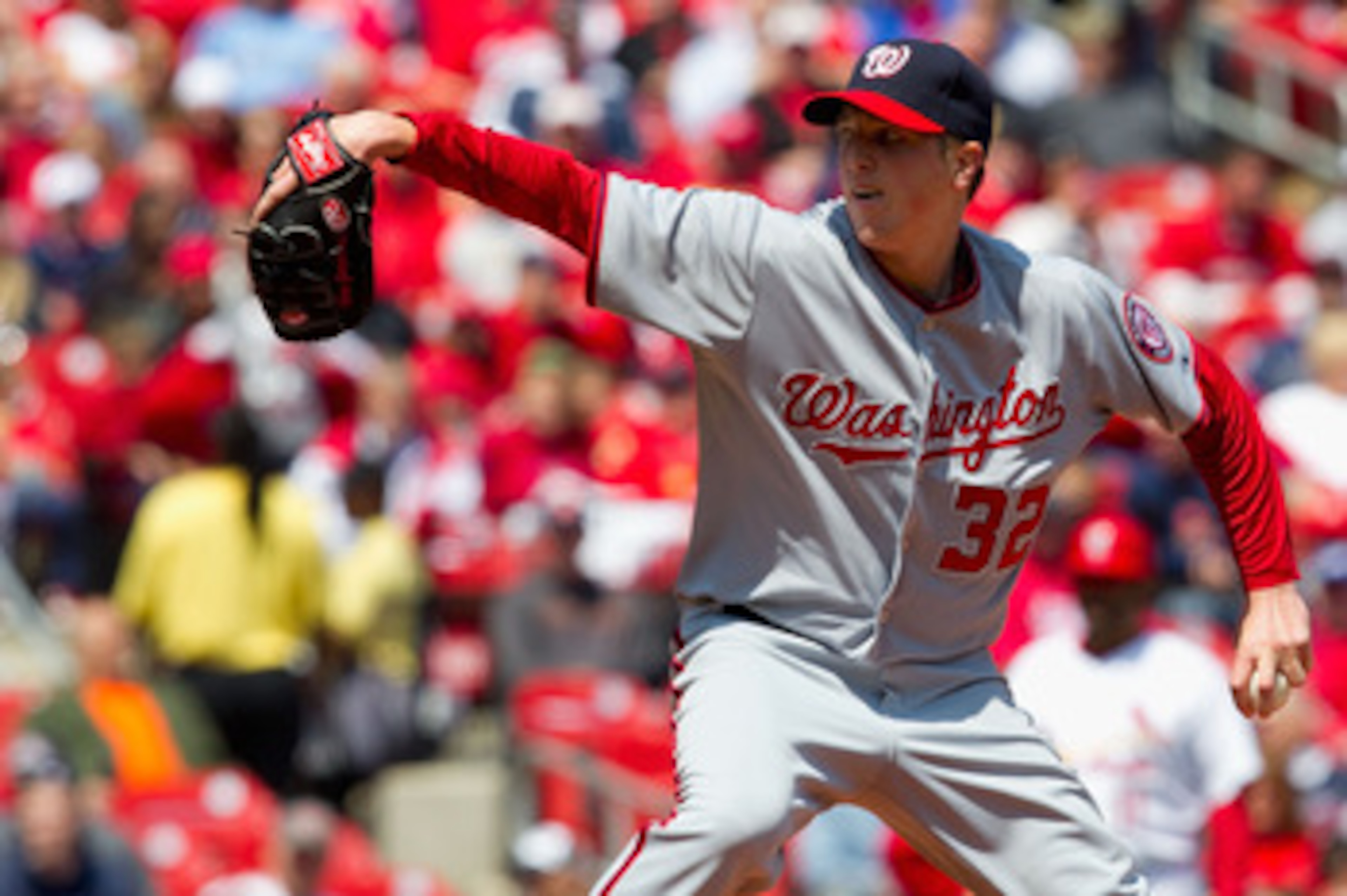 ST. LOUIS, MO - APRIL 21: Starter Tom Gorzelanny of the Washington Nationals pitches against the St. Louis Cardinals at Busch Stadium on April 21, 2011 in St. Louis, Missouri.  (Photo by Dilip Vishwanat/Getty Images)