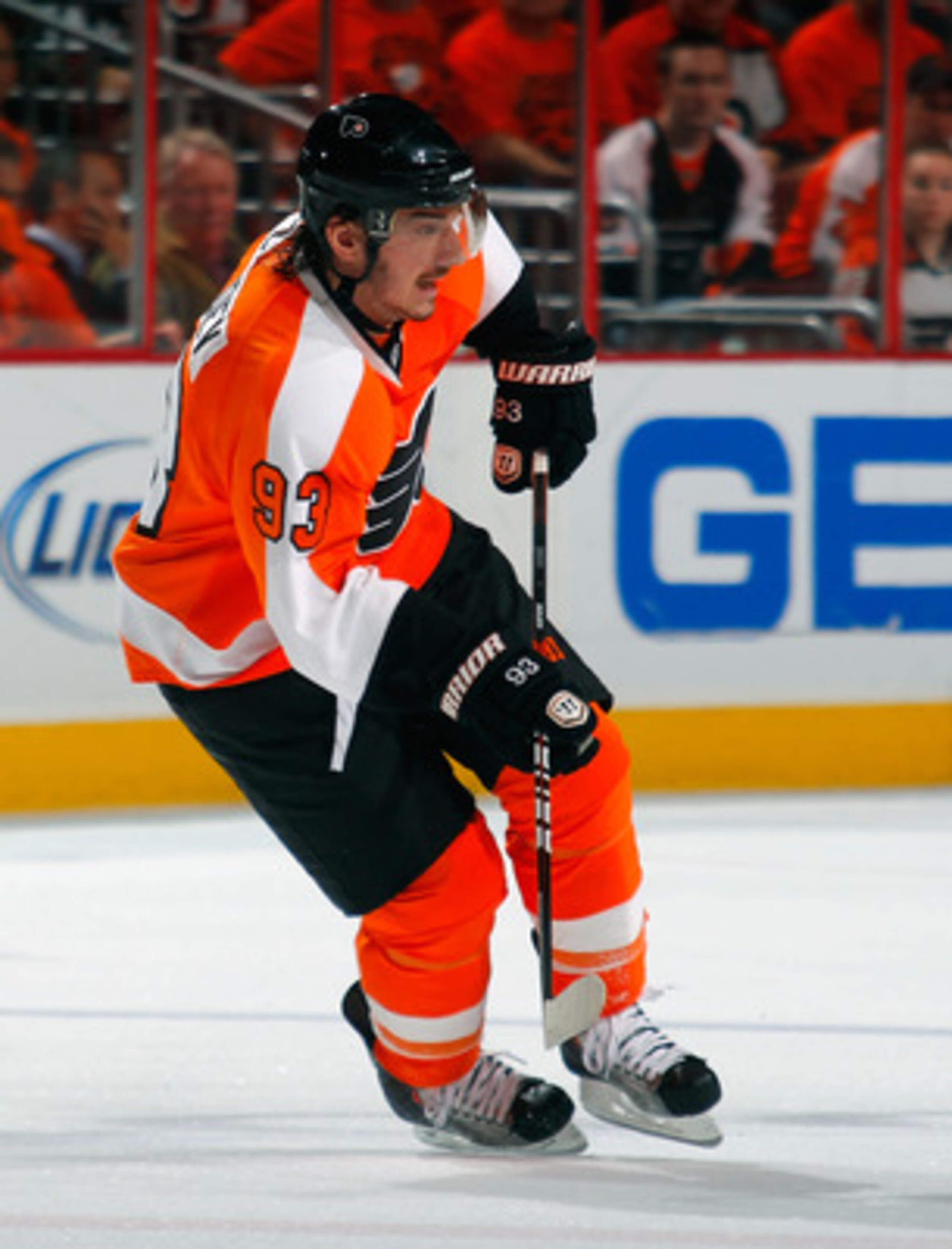 PHILADELPHIA, PA - MAY 02:  Nikolay Zherdev #93 of the Philadelphia Flyers skates in Game Two of the Eastern Conference Semifinals against the Boston Bruins during the 2011 NHL Stanley Cup Playoffs at Wells Fargo Center on May 2, 2011 in Philadelphia, Pen