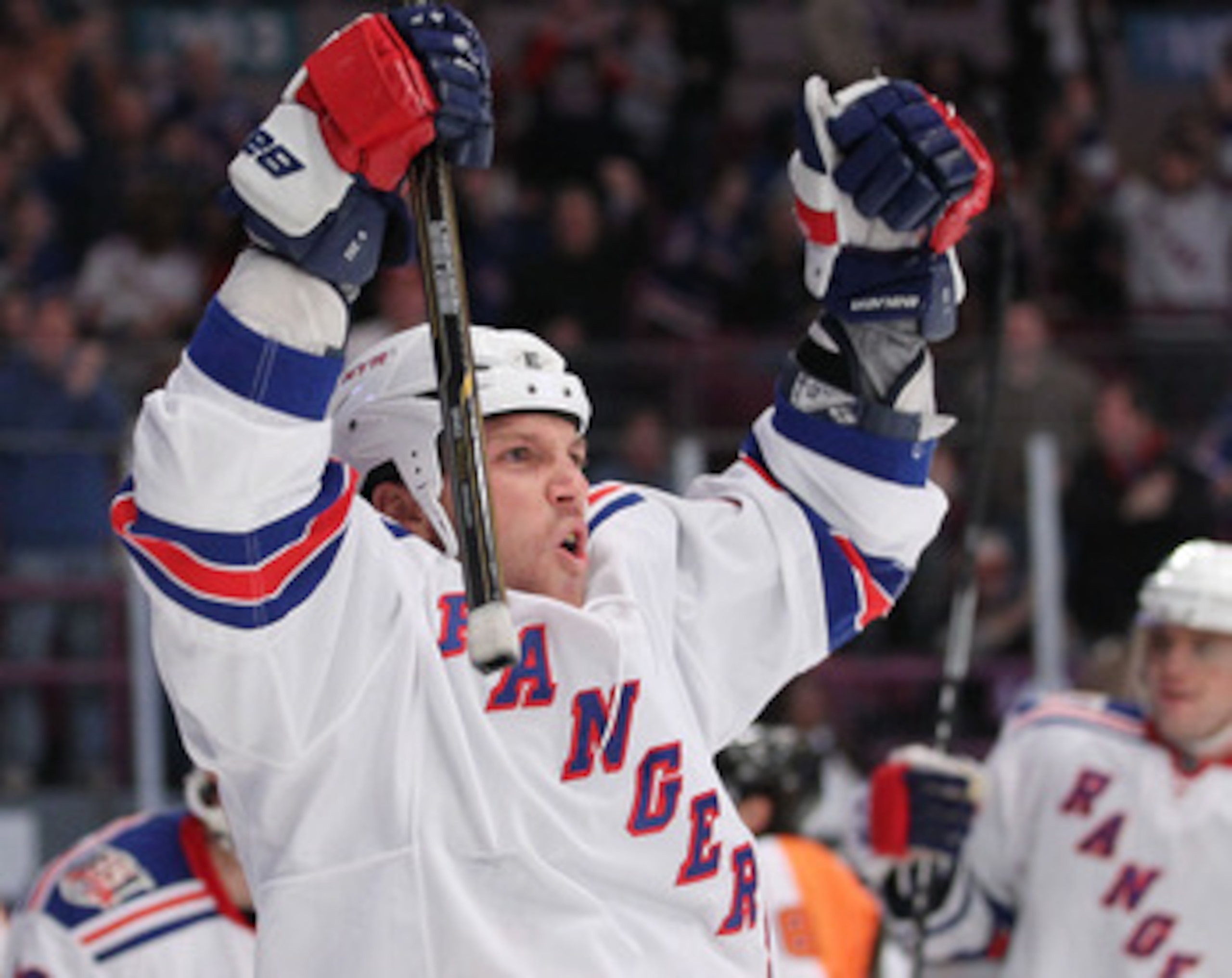 NEW YORK - MARCH 06:  Sean Avery #16 of the New York Rangers celebrates a goal that was called back against the Philadelphia Flyers during their game on March 6, 2011 at Madison Square Garden in New York City, New York.  (Photo by Al Bello/Getty Images)