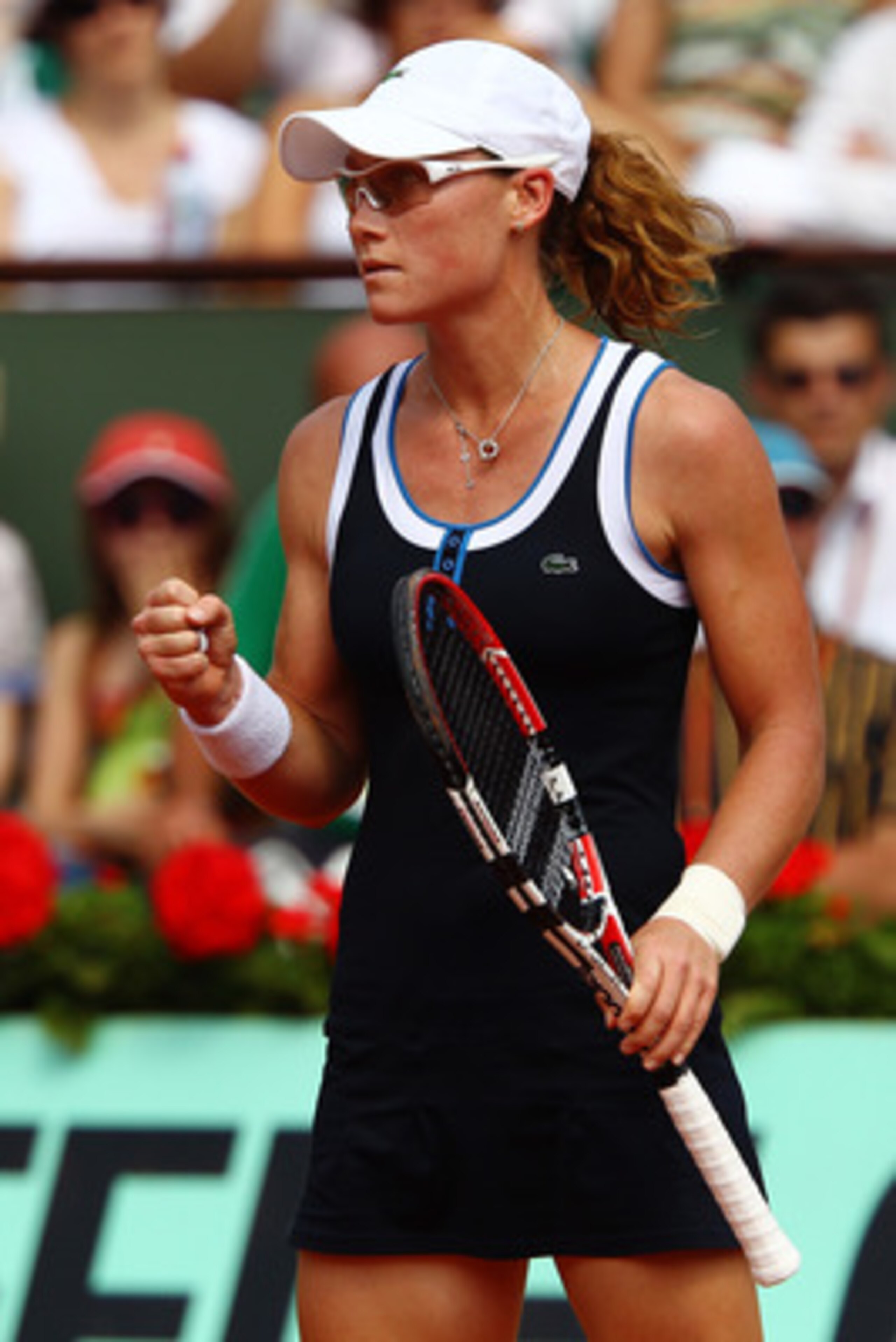 PARIS - JUNE 05:  Samantha Stosur of Australia celebrates a point during the women's singles final match between Francesca Schiavone of Italy and Samantha Stosur of Australia on day fourteen of the French Open at Roland Garros on June 5, 2010 in Paris, Fr