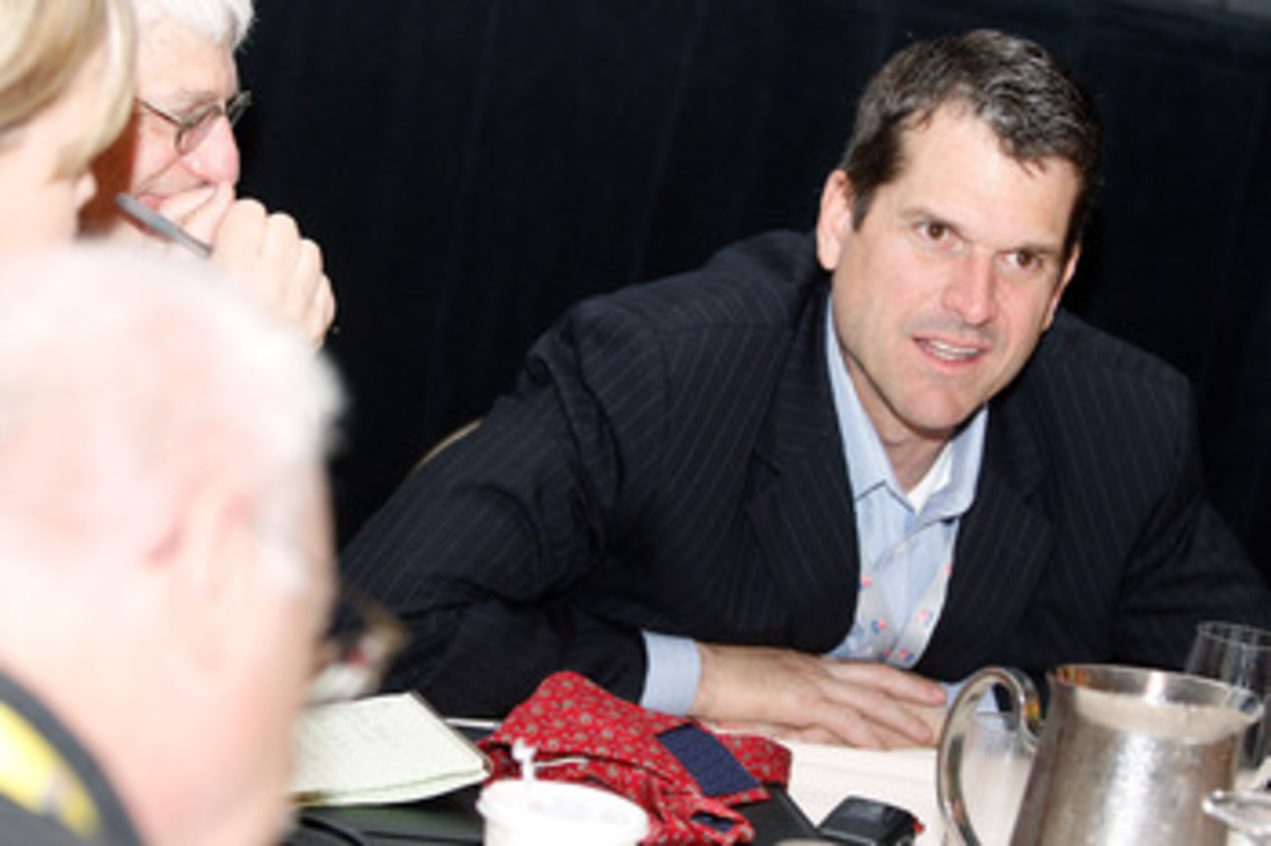 NEW ORLEANS, LA - MARCH 22:  San Francisco 49ers head coach Jim Harbaugh answers questions from the media during the NFL Annual Meetings at the Roosevelt Hotel on March 22, 2011 in New Orleans, Louisiana.Despite a NFL owners imposed lockout in effect sinc