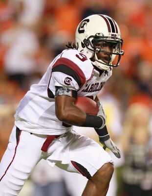 AUBURN, AL - SEPTEMBER 25:  Ace Sanders #9 of the South Carolina Gamecocks against the Auburn Tigers at Jordan-Hare Stadium on September 25, 2010 in Auburn, Alabama.  (Photo by Kevin C. Cox/Getty Images)