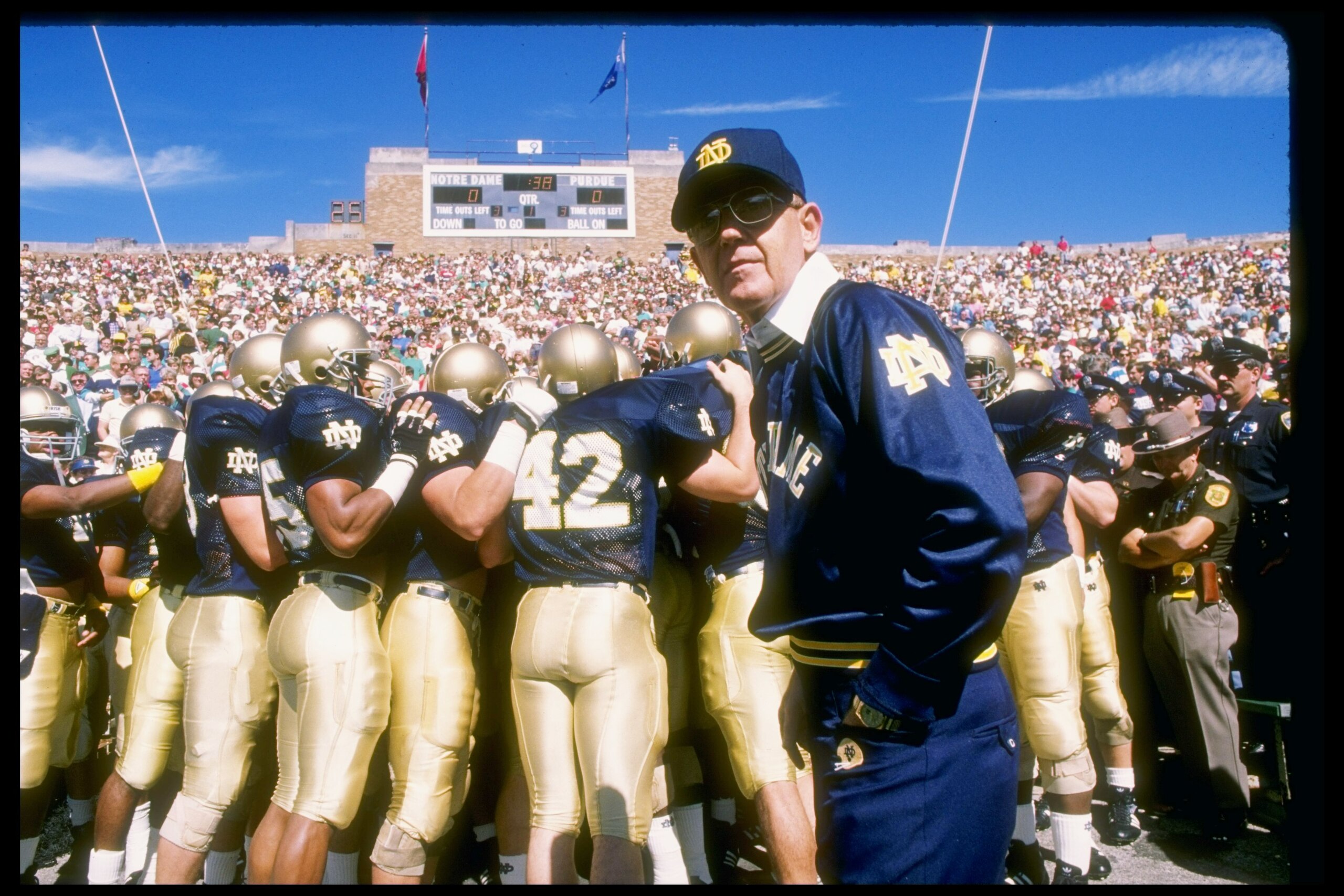15 Oct 1988: Nose tackle Chris Zorich of the Notre Dame Fighting Irish puts the pressure on during a game against the Miami Hurricanes at Notre Dame Stadium in South Bend, Indiana. Notre Dame won the game 31-30. Mandatory Credit: Jonathan Daniel /Allsp 15 Oct 1988: Nose tackle Chris Zorich of the Notre Dame Fighting Irish puts the pressure on during a game against the Miami Hurricanes at Notre Dame Stadium in South Bend, Indiana. Notre Dame won the game 31-30. Mandatory Credit: Jonathan Daniel /Allsp