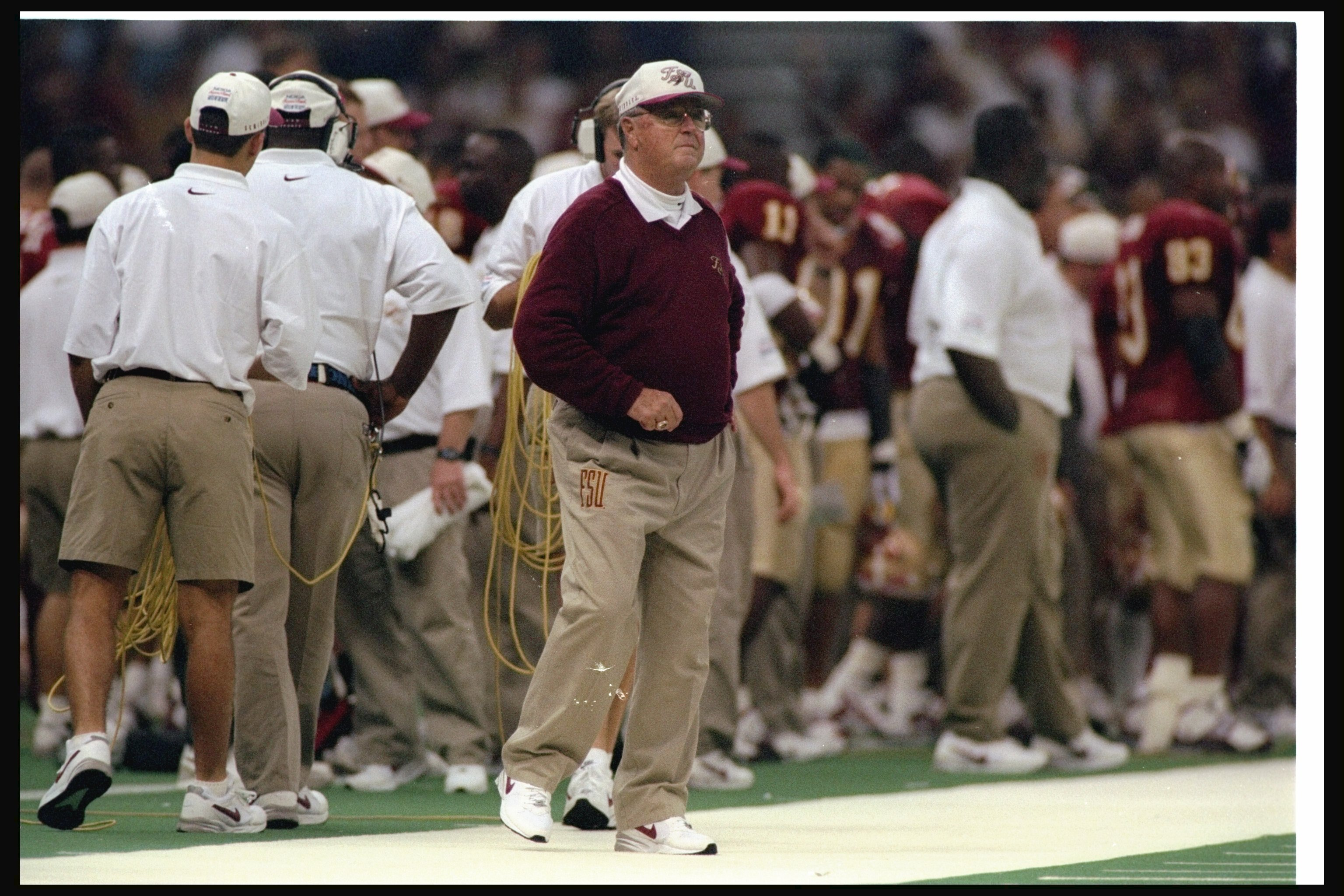 2 Jan 1997: Florida State Seminoles head coach Bobby Bowden looks on during the Nokia Sugar Bowl against the Florida Gators at the Superdome in New Orleans, Louisiana. Florida won the game, 52-20.