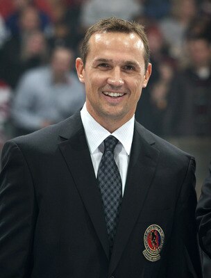 TORONTO, ON - NOVEMBER 08: Steve Yzerman shows off his Hall of Fame blazer at the Hockey Hall of Fame Legends Game at the Air Canada Centre on November 8, 2009 in Toronto, Canada. (Photo by Bruce Bennett/Getty Images)