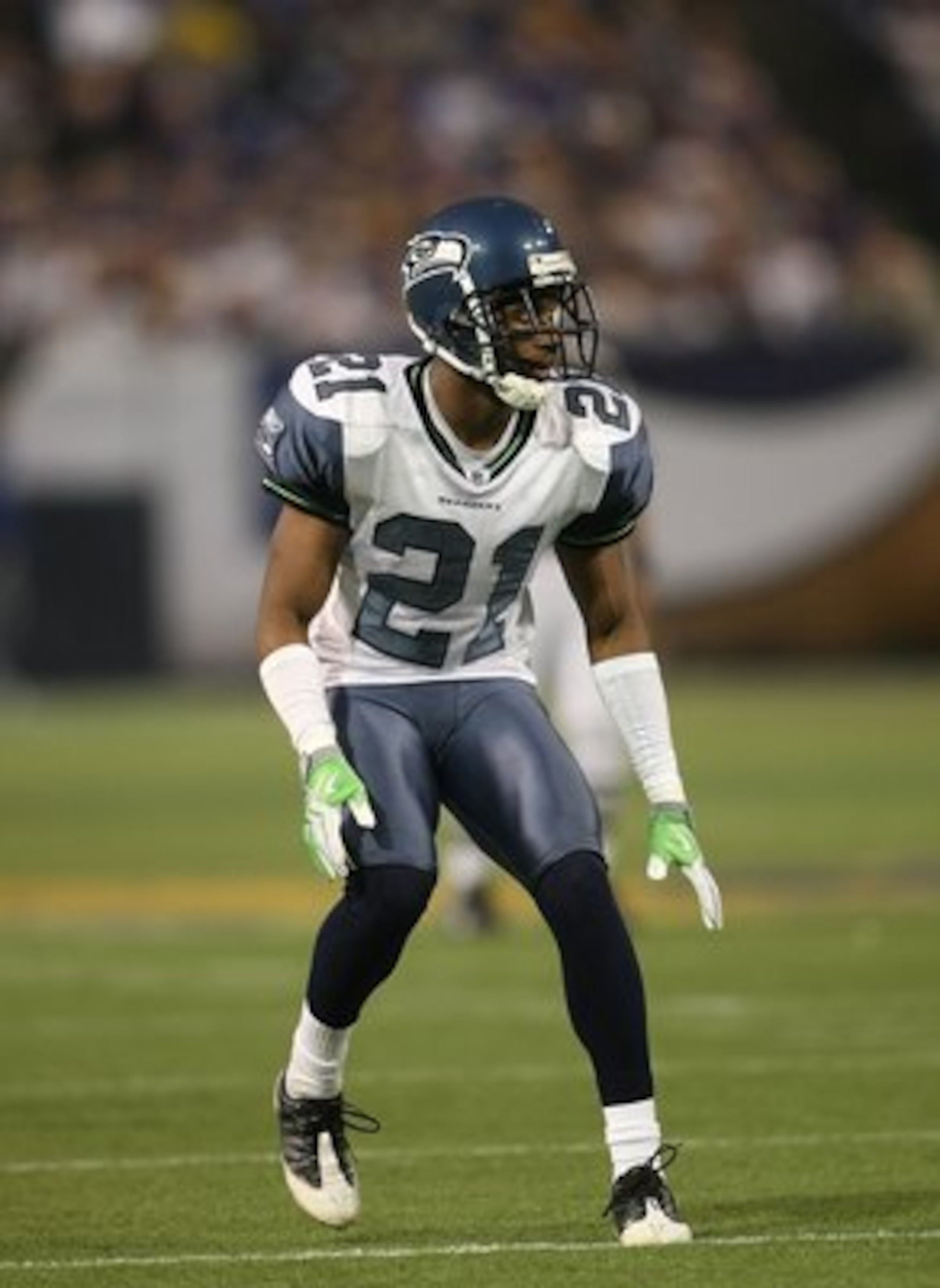 MINNEAPOLIS - NOVEMBER 22:  Kelly Jennings #21 of the Seattle Seahawks moves on the field against the Minnesota Vikings at Hubert H. Humphrey Metrodome on November 22, 2009 in Minneapolis, Minnesota.  (Photo by Nick Laham/Getty Images)