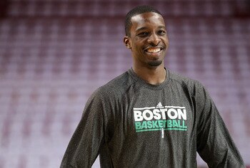 MIAMI, FL - MAY 11: Jeff Green #8 of the Boston Celtics warms up before Game Five of the Eastern Conference Semifinals of the 2011 NBA Playoffs against the Miami Heat at American Airlines Arena on May 11, 2011 in Miami, Florida. NOTE TO USER: User express